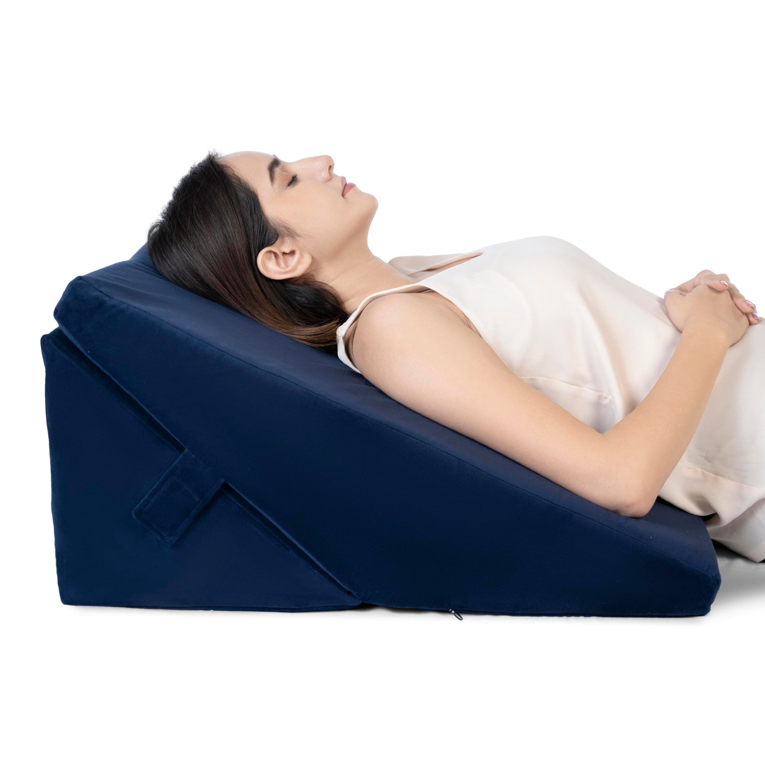 FOVERA Wedge Pillow for Back Support, Adjustable Memory Foam Bed Wedge Pillow for Sleeping, Acid Reflux, GERD, Snoring, Pregnancy, Post-Surgical Recovery (Velvet Navy Blue, XL - 24x24x12 Inch)
