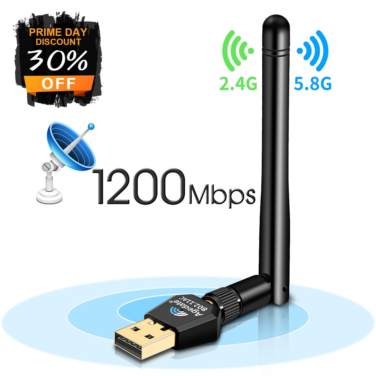 1200Mbps Wireless USB Wifi Adapter, Wifi Network Adapter for PC/Desktop, Dual Band (2.4G/300Mbps+5.8G/867Mbps) with 5dBi Antenna, Support Win10/8.1/8/7/XP /Mac OS 10.4-10.12 /Linux