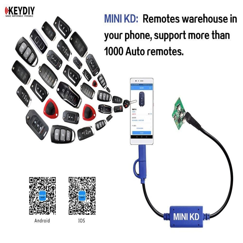 KEYDIY Mini KD Remote Key Generator Remotes Support Android Make More Than 1000 Auto Remotes Single Cable
