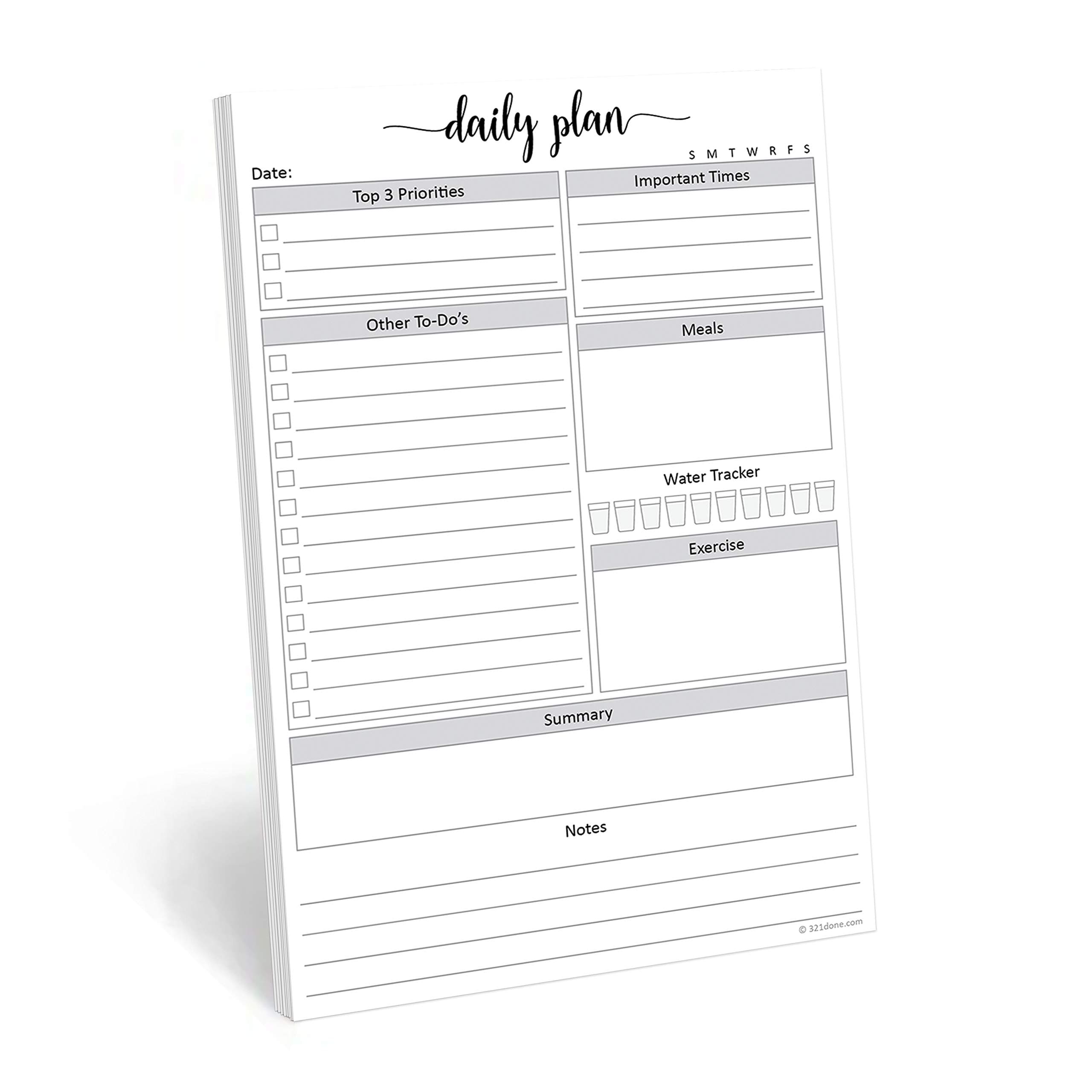 321Done Daily Planning Notepad - 50 Sheets (5.5" x 8.5") - Day to Do List Planner Today Checklist Tear-Off Note Pad - Made in USA - Simple Script