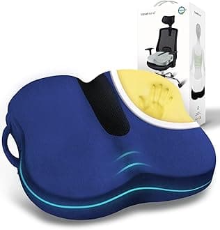 Travel Ease Ergonomic Seat Cushion, Premium Memory Foam Chair Pad with Anti-Slip Base for Long Hours Sitting Comfort, Hip Support Pillow for Office Chair, Car Seat, Gaming Chair (Blue)