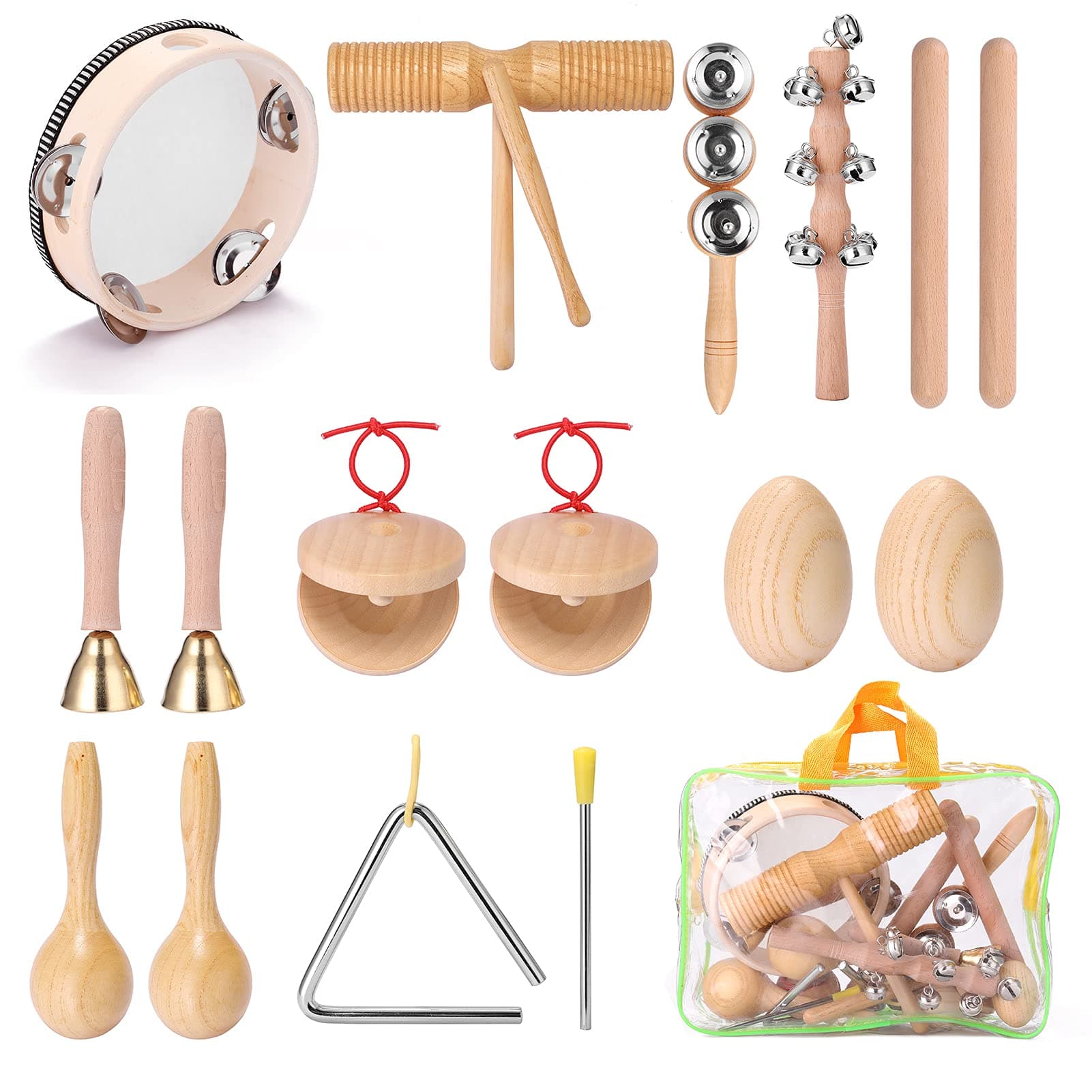 Ouna Percussion Instruments,13Pcs Different Children Hand Instruments Kit Portable Kids Music Enlightenment Musical Set