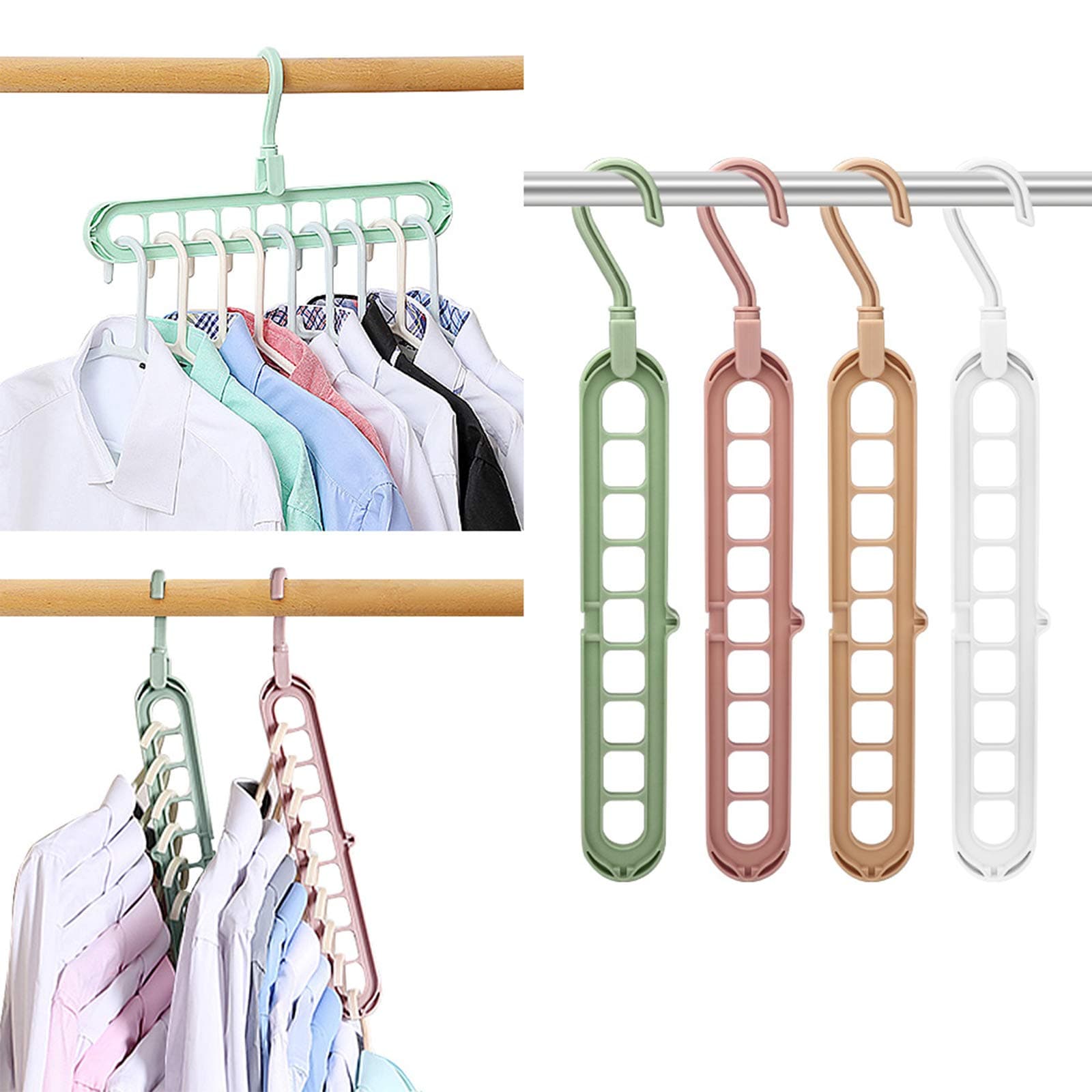FIFATA Magic Space Saving Clothes Hangers Multifunctional Smart Closet Organizer Premium Wardrobe Hanger 9 Slots, Innovative Design for Heavy Clothes, Shirts Pants Dresses Coats (4 Pack)