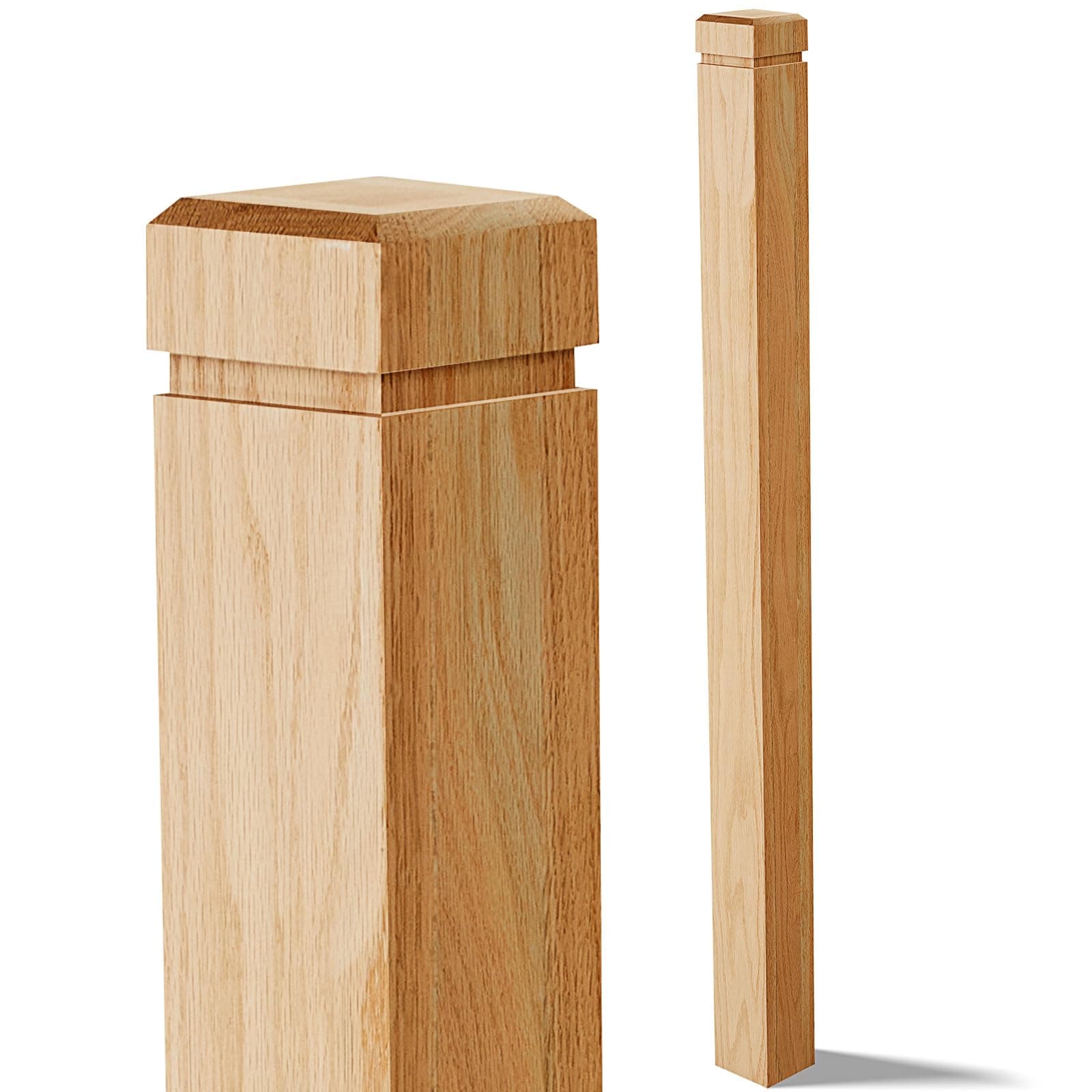 3 1/2" x 3 1/2" x 48" Solid Red Oak Stair Newel Post with a Single Groove Notched Newel Wood Balusters for Staircase Interior Railing Newels for Stair Handrails