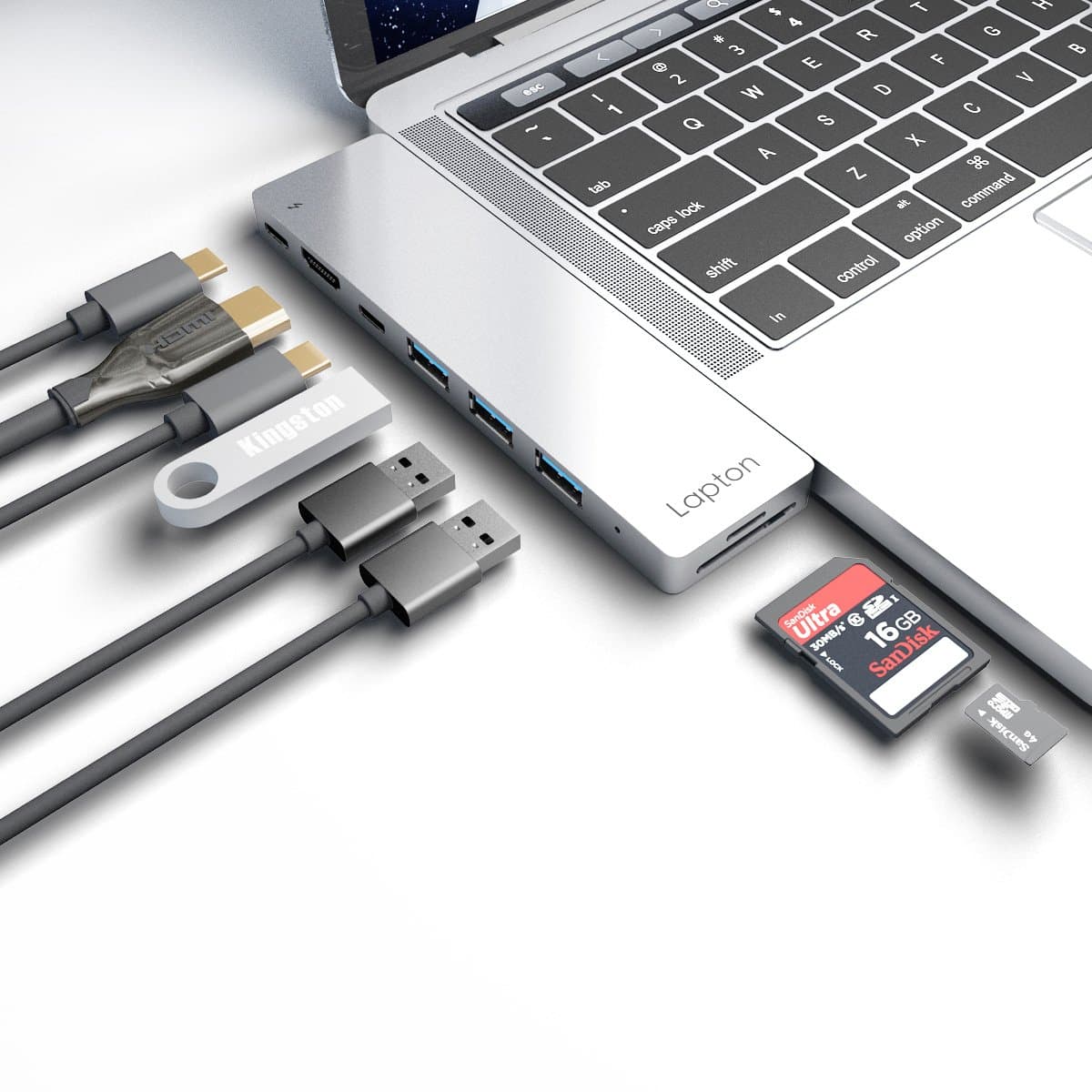 USB C Dock Adapter for MacBook Pro 2017 2018 2016 - Lapton Thunderbolt 3 Hub USB C Docking Station Type C Adapter with 4K HDMI Micro SD Card Reader USB 3 Ports for MacBook Pro 13" and 15" (Silver)