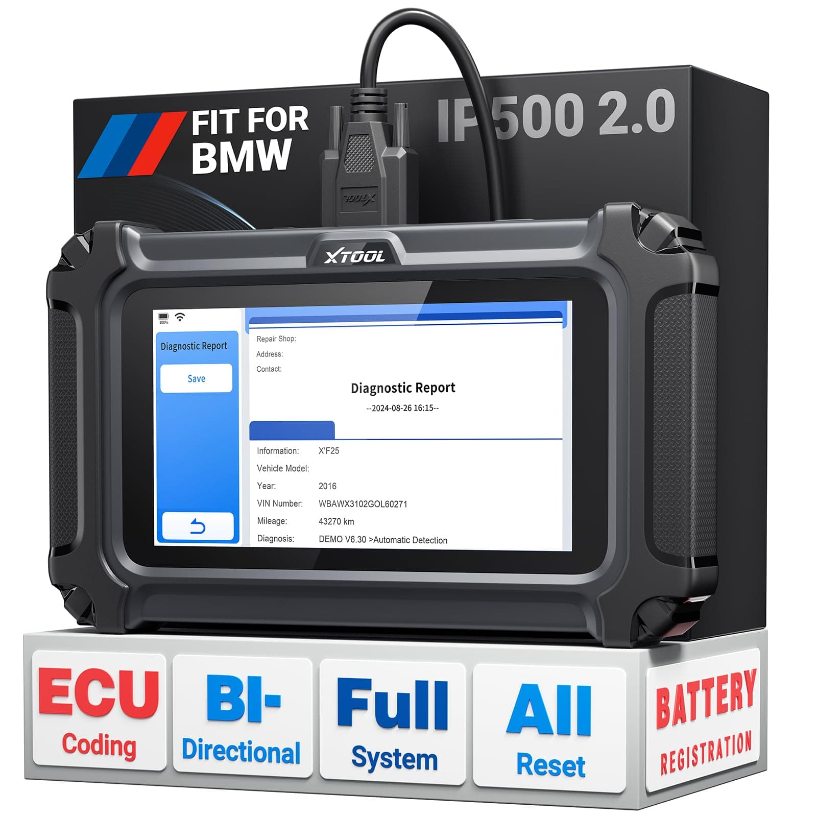 IP500 2.0 for BMW OBD2 Scanner, Full Systems Bidirectional Scan Tool with ECU C0ding, Battery Registration Tool for BMW/MiNi/RR, All Services-(Injector C0ding/BMS/ABS), Lifetime Free Update