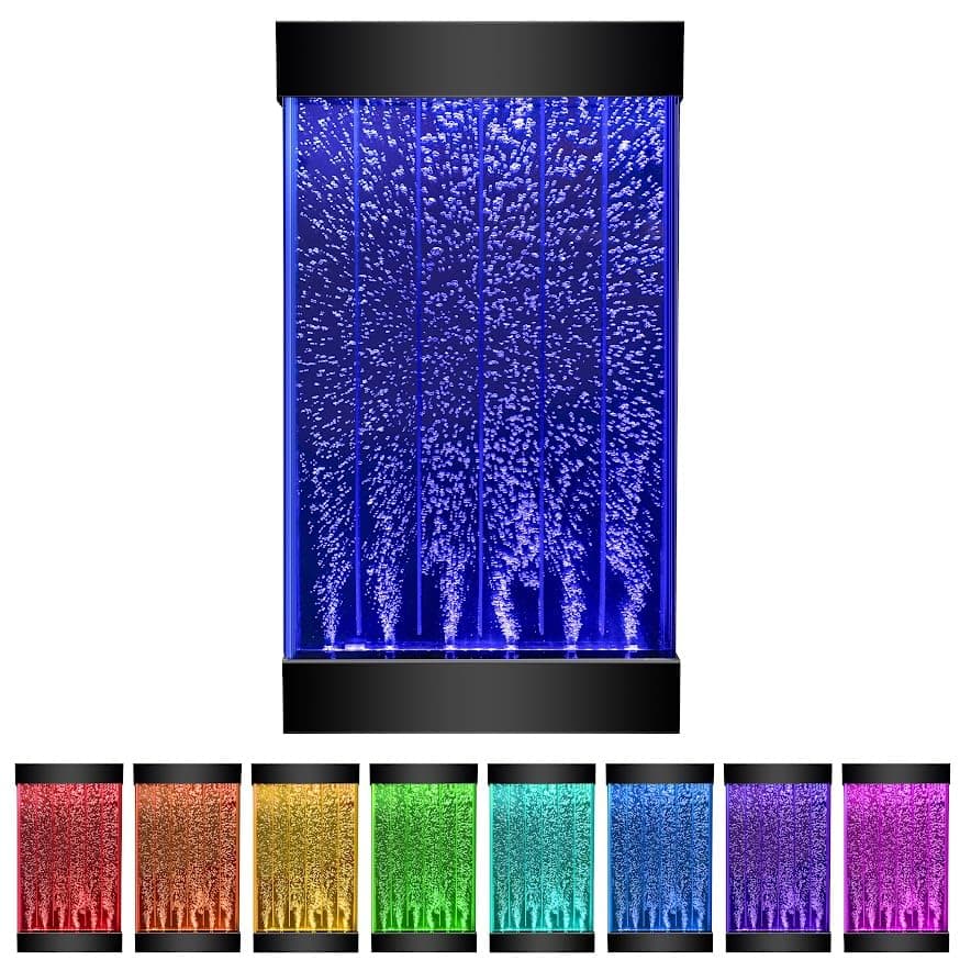 Playlearn 35” Bubble Wall with Remote - 8 Colors - 6 Light Modes - Adjustable Brightness- Mirror Background - Wall Mounted Sensory LED Bubble Wall Fountain