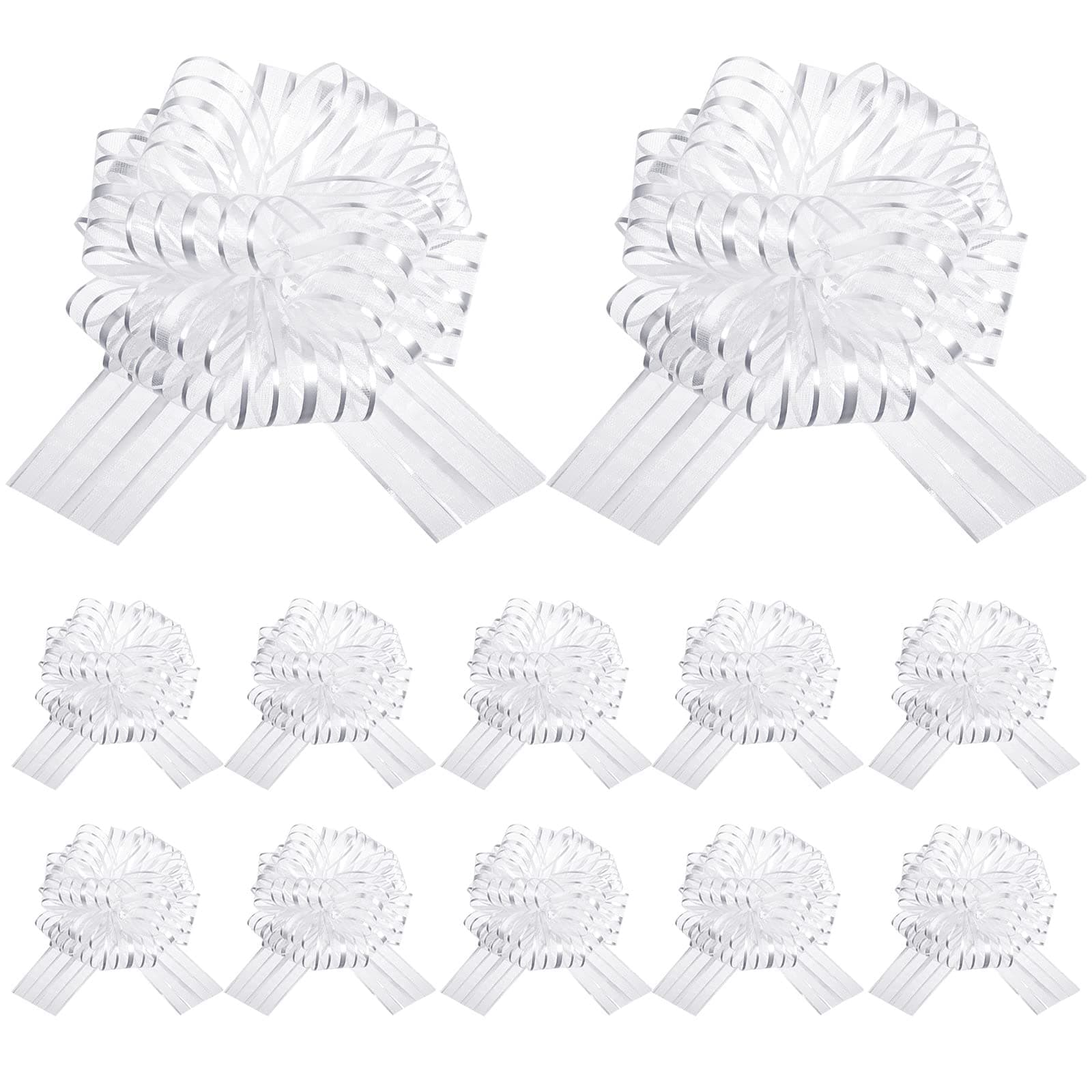 12 Pieces Large Pull Bow for Gift Wrapping Ribbon Pull Bows for Presents Valentine's Day Bows Wedding Baskets for Wrapping Boxes Flower Decorations(8 Inch,White)
