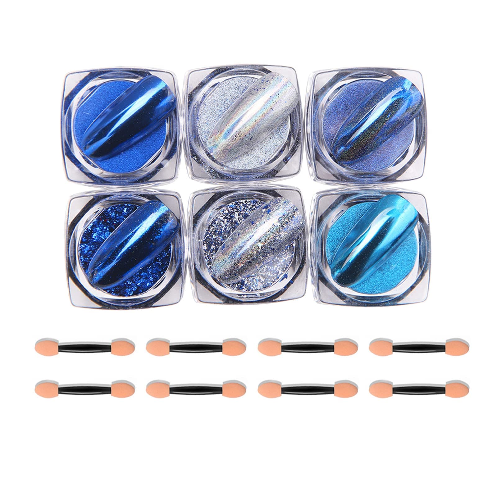 Chrome Nail Powder,6 Boxes Aurora Magic Mirror Effect Nail Powder Dust Manicure Pigments,Holographic Nail Glitter Sequins for DIY Nail Art Design Decoration (Blue)