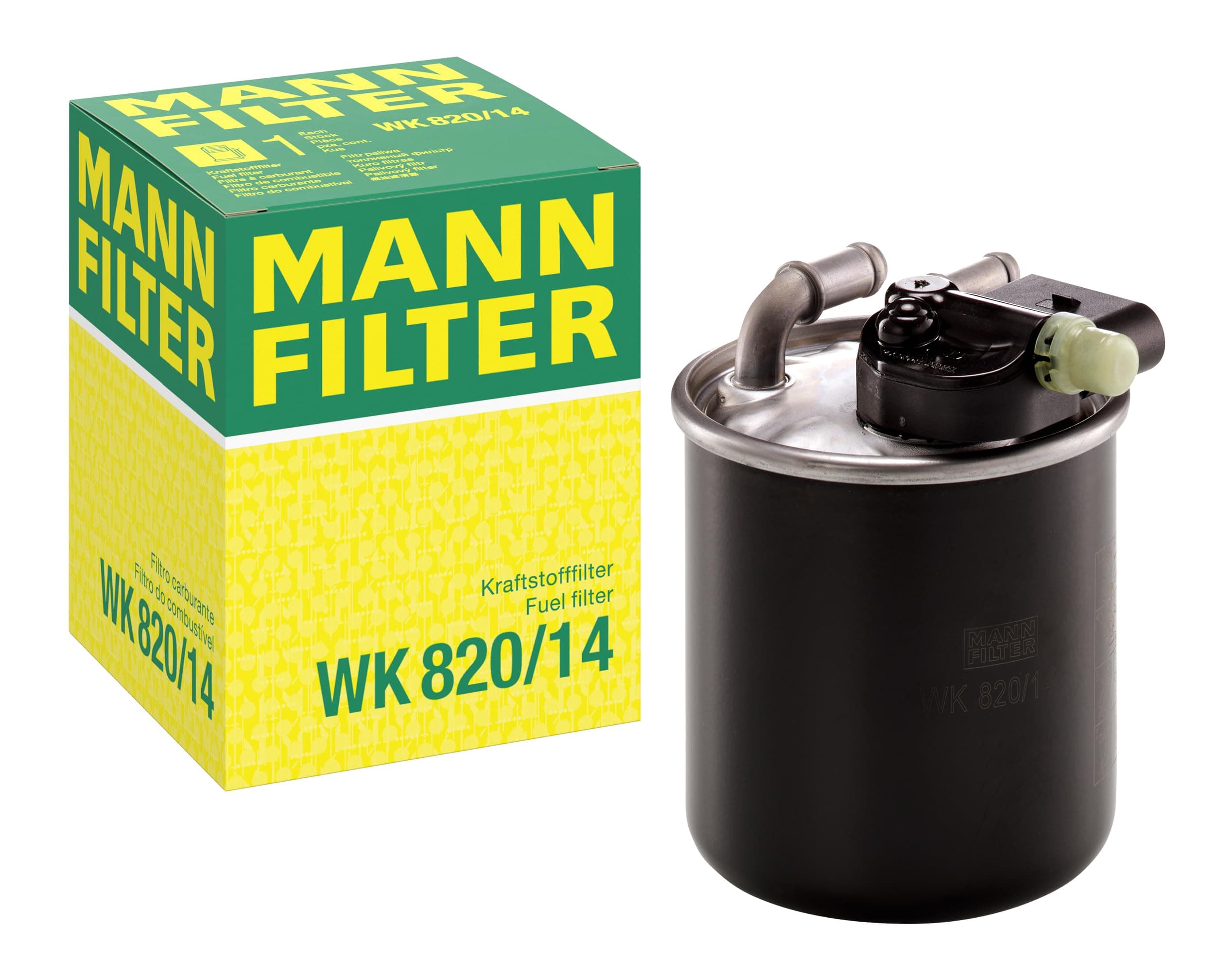 MANN-FILTER WK 820/14 Fuel Filter Compatible With Select Sprinter Models from Mercedes-Benz With Short Water Drain Connector With Lock Assembly and Heater