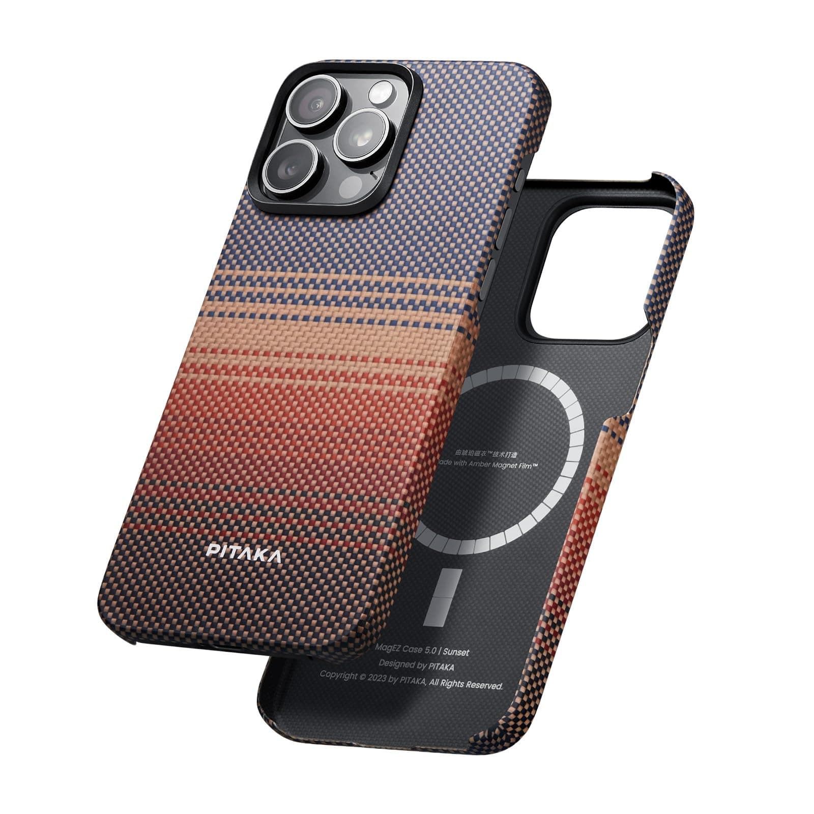 Pitaka MagEZ Case 5 for iPhone 15 Pro, 6.1'', Sunset - Aramid Fiber, Magnetic, Slim & Light, Compatible with MagSafe