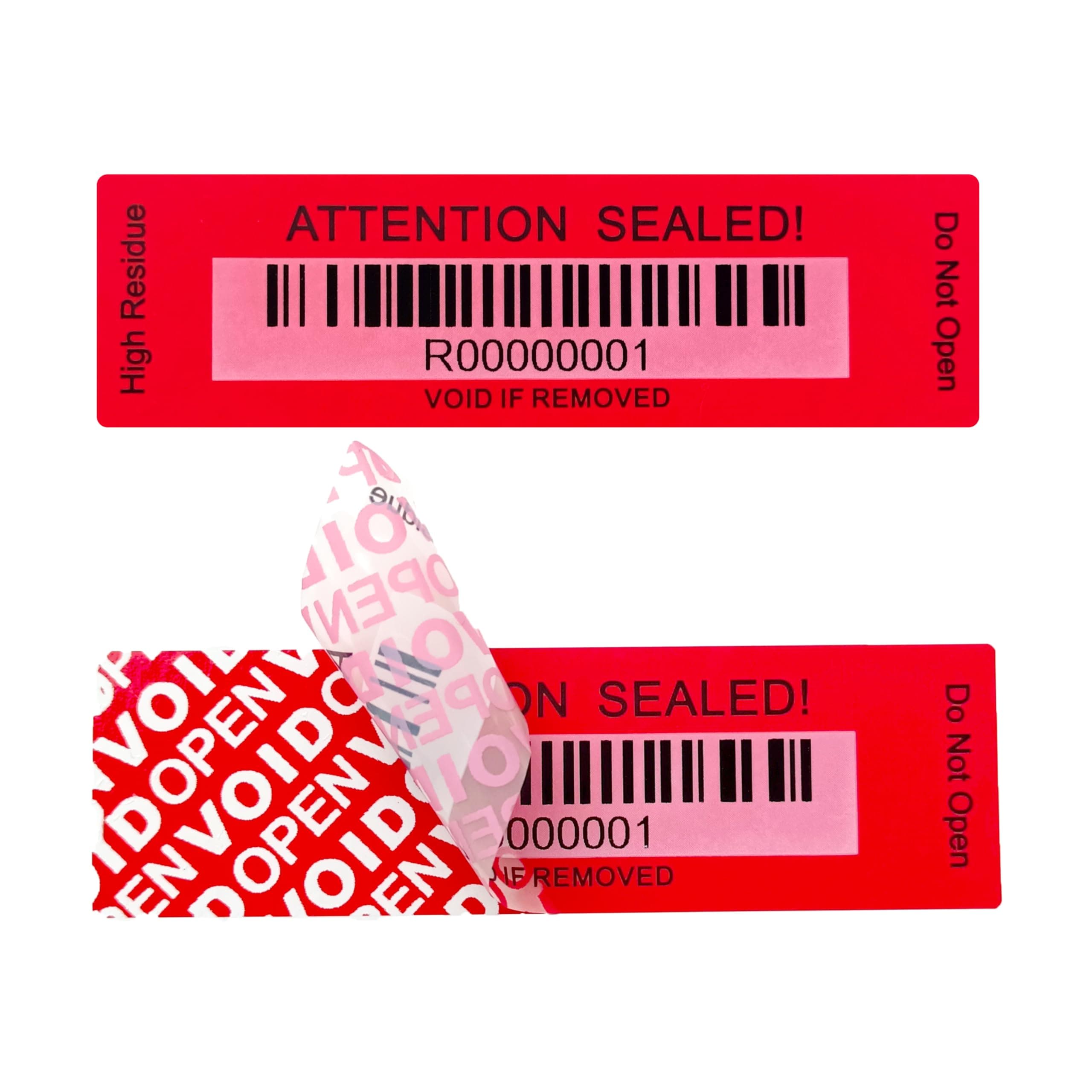120 pcs Tamper Evident Label Sticker with Bar Code Security Warranty Void Seals Total Transfer Tamper Proof Stickers for Reusable Package with Serial Number(1 x 3.4 Inches,Red)