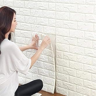 JOLOV 10 Pieces Brick Wallpaper, 35 x 38 cm, 3D Adhesive Wall Panels, Decorative Waterproof Wallpaper for Kitchen, Living Room, Children's Room