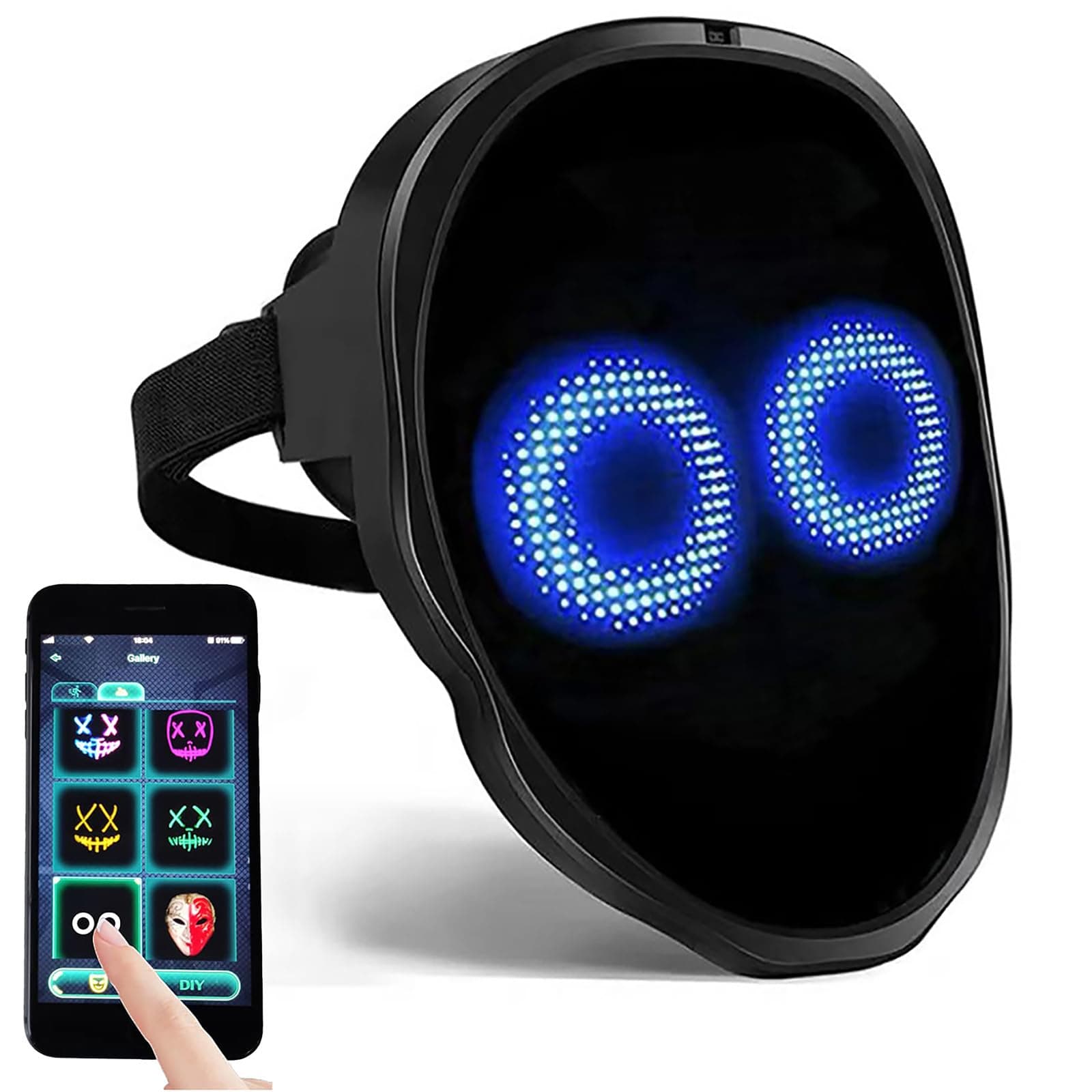 Led Mask with Bluetooth Programmable App,Shining Led Light Up Face Mask for Adult Kid Halloween Masquerade Party