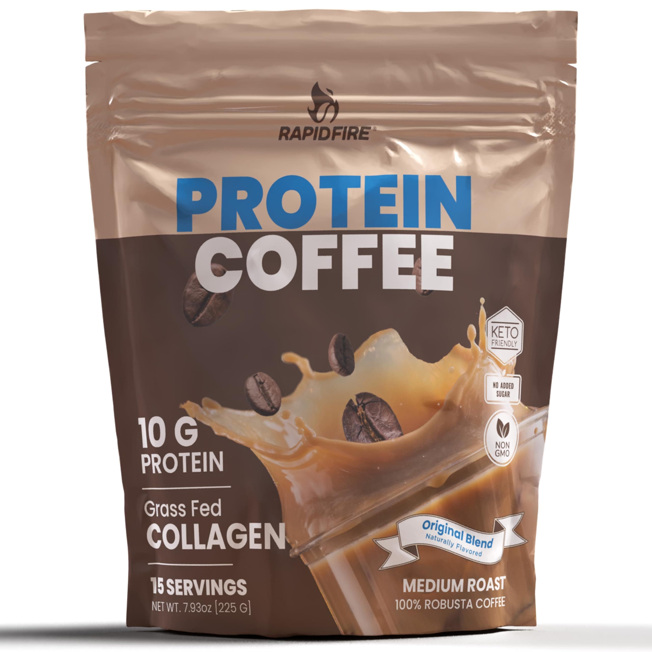 Protein Coffee, with 10g of Protein with Collagen, Promotes Muscle Growth, Supports Energy, Hot or Cold, Keto Friendly, 100% Robusta Coffee, 15 Servings, Original Blend, Medium Roast