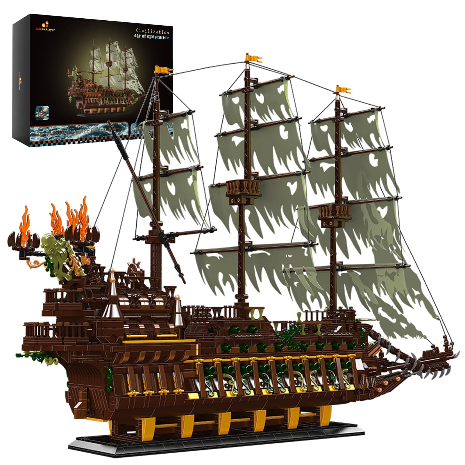 JMBricklayer Pirate Ship Model Building Blocks Sets, Large Flying Dutchman Ghost Ship MOC Model Ship Kits, Creative Pirate Ship Model, Gifts for Teens Age 14+ Adults (4364 Pieces, Upgraded Version)