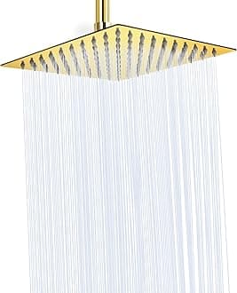 Rain Shower head, NearMoon High Flow Stainless Steel Square Rainfall ShowerHead, High Pressure Design, Awesome Shower Experience Even At Low Water Flow (8 Inch, Chrome Gold)