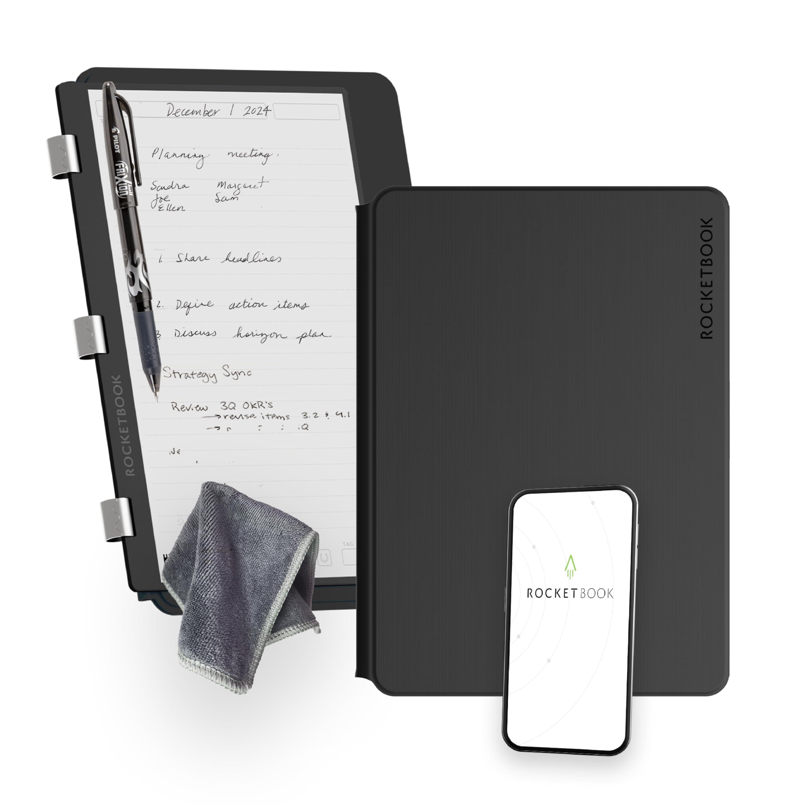 Rocketbook Pro 2.0 Reusable Professional Smart Notebook, Letter Size 8.5x11, Black - Lined & Dot Grid Pages, App-Connected, Erasable, Premium Cover, Ideal for Work Notes and Business Meetings