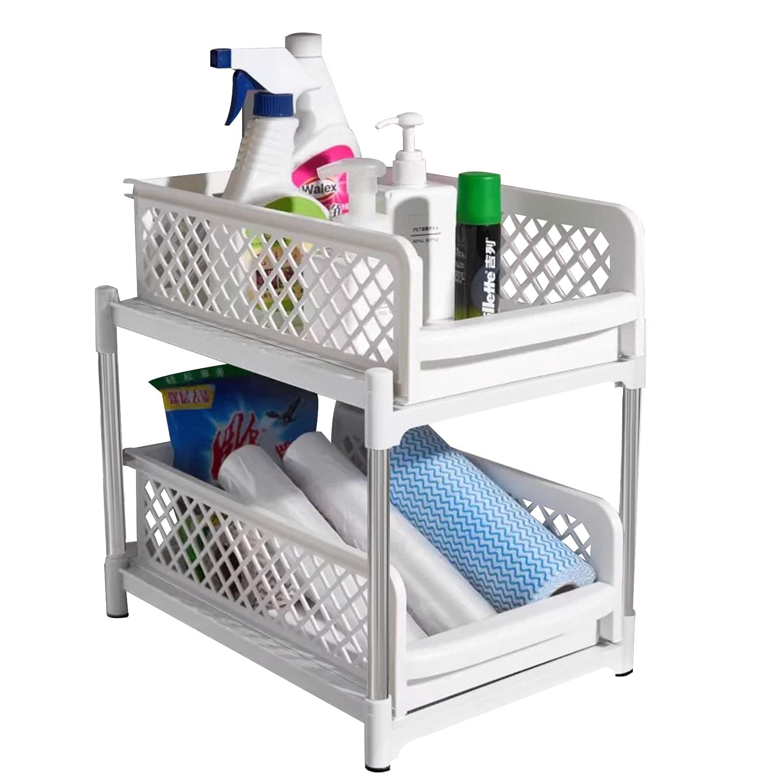 Beauenty Pull Out Spice Rack Organizer for Inside Kitchen Cabinets - 18.5/26.7cm Wide - Slide Out Drawer – Sliding Spice Cabinet Organization Shelf Racks - 2 Tier (W - 26.7 cm)