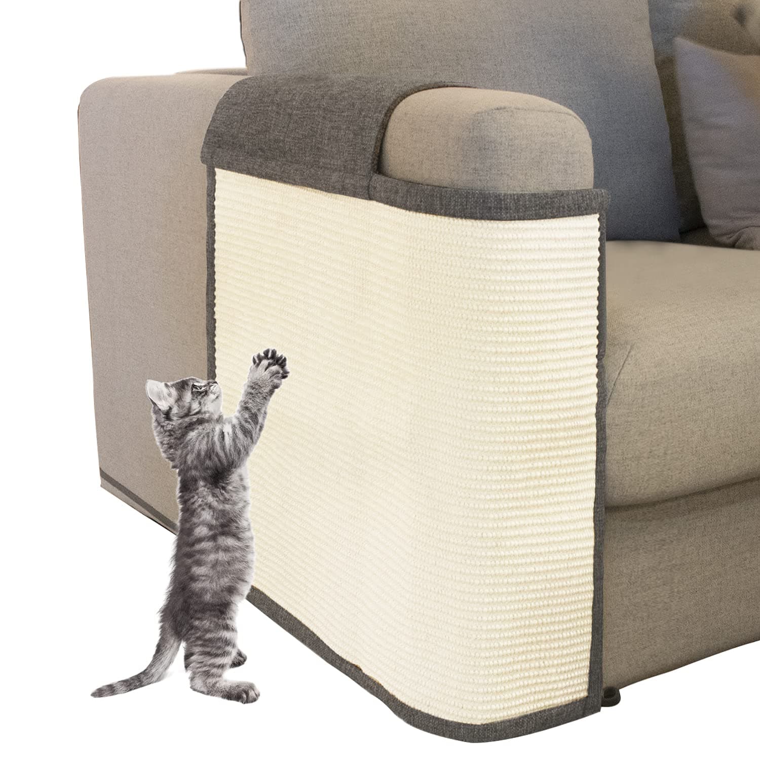 Cat Scratch Sofa Protector,Cat Scratching Couch Protector with 19.7''L*23.6''W Natural Sisal Cat Scratcher Mat for Protecting Couch Sofa Chair (Dark Grey/Right Hand)