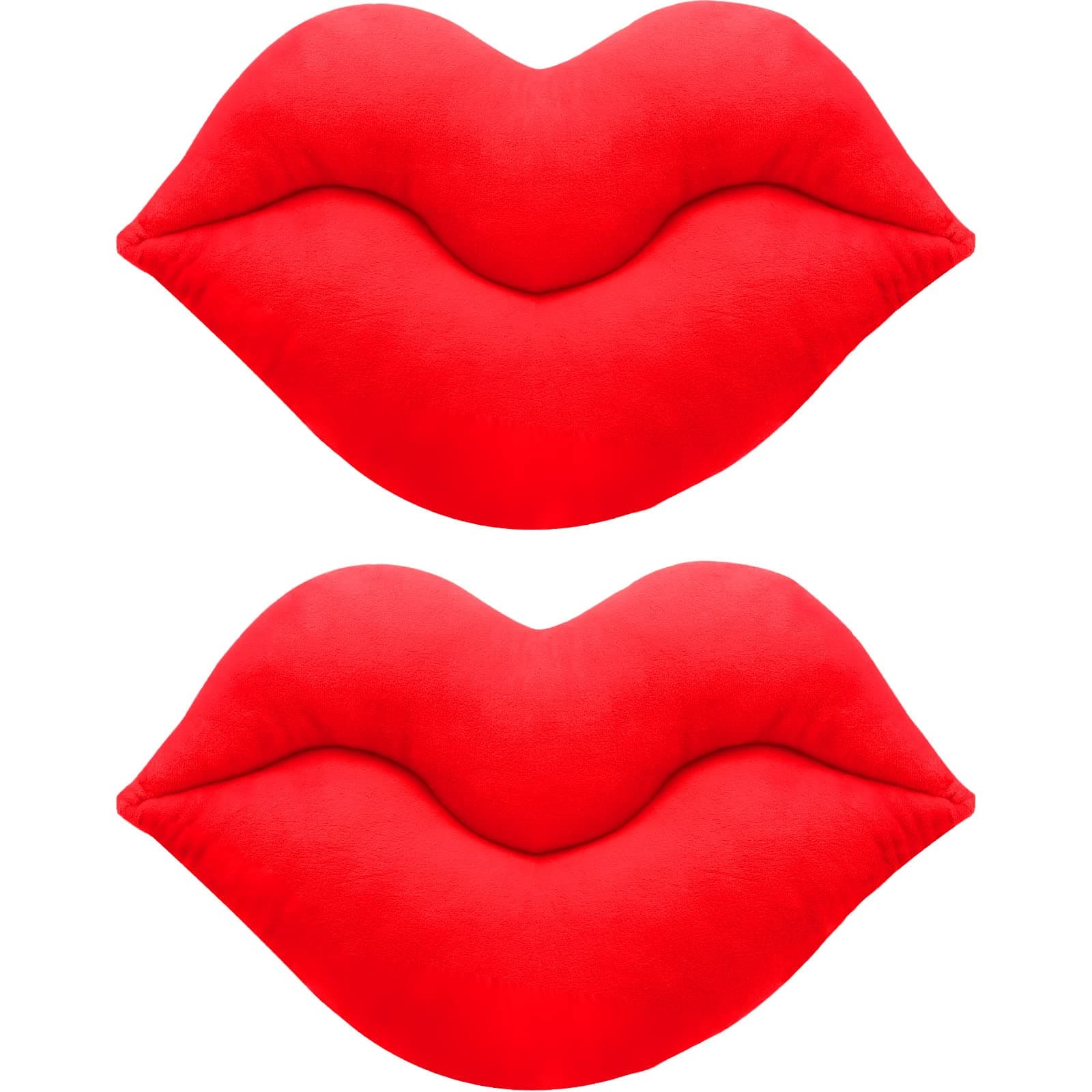 Yookeer 2 Pcs 3D Red Lips Throw Pillows Smooth Soft Velvet Plush Cushion Lips Shaped Pillow for Birthday Anniversary Wedding Living Room Bed Sofa Decoration, 20 x 11 Inches(Red)