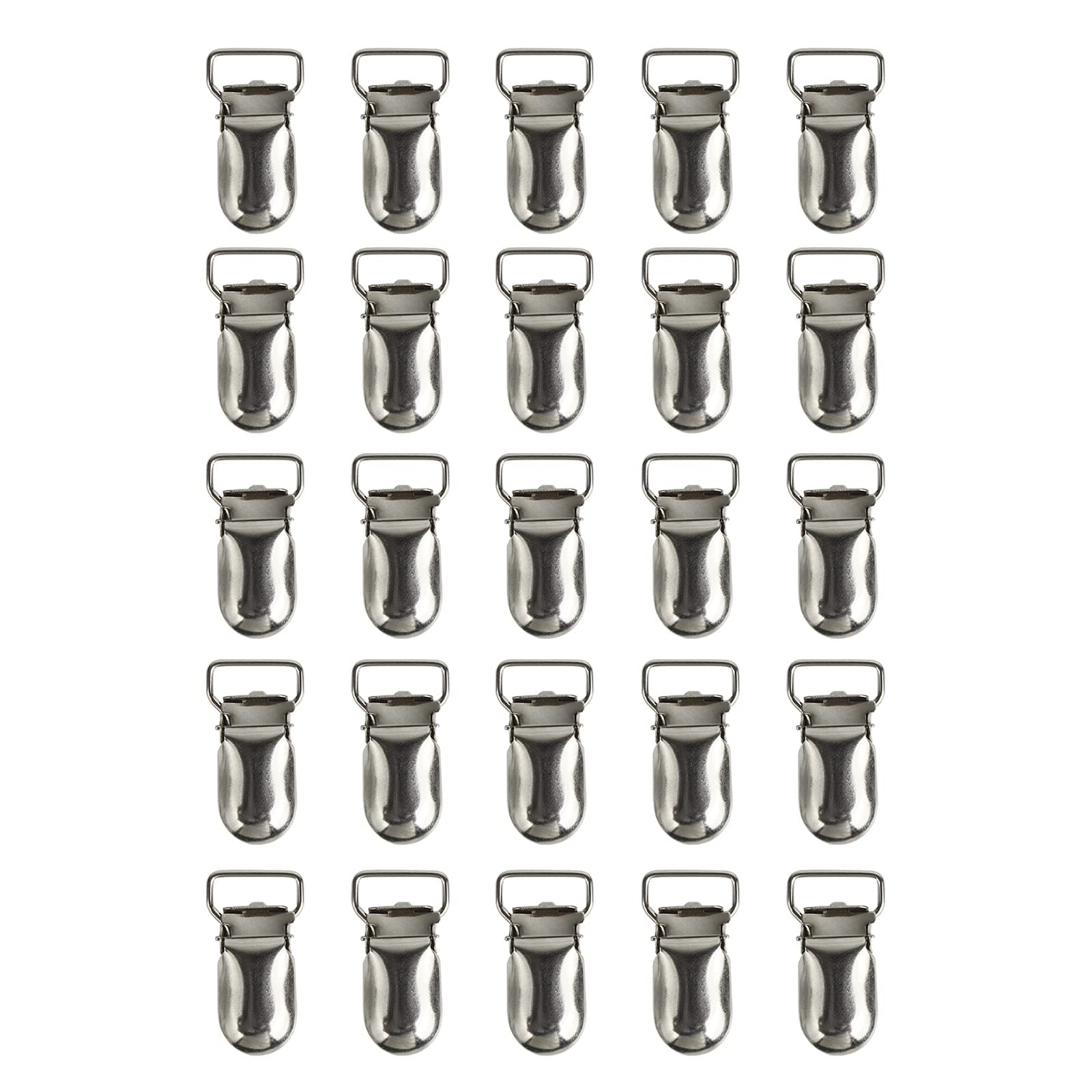 Andux 25 Pcs Pacifier Suspender Clips for Making Pacifier Holders Bib Clips Toy Holder Silver YJK-02 (1.5 cm, Round Head)