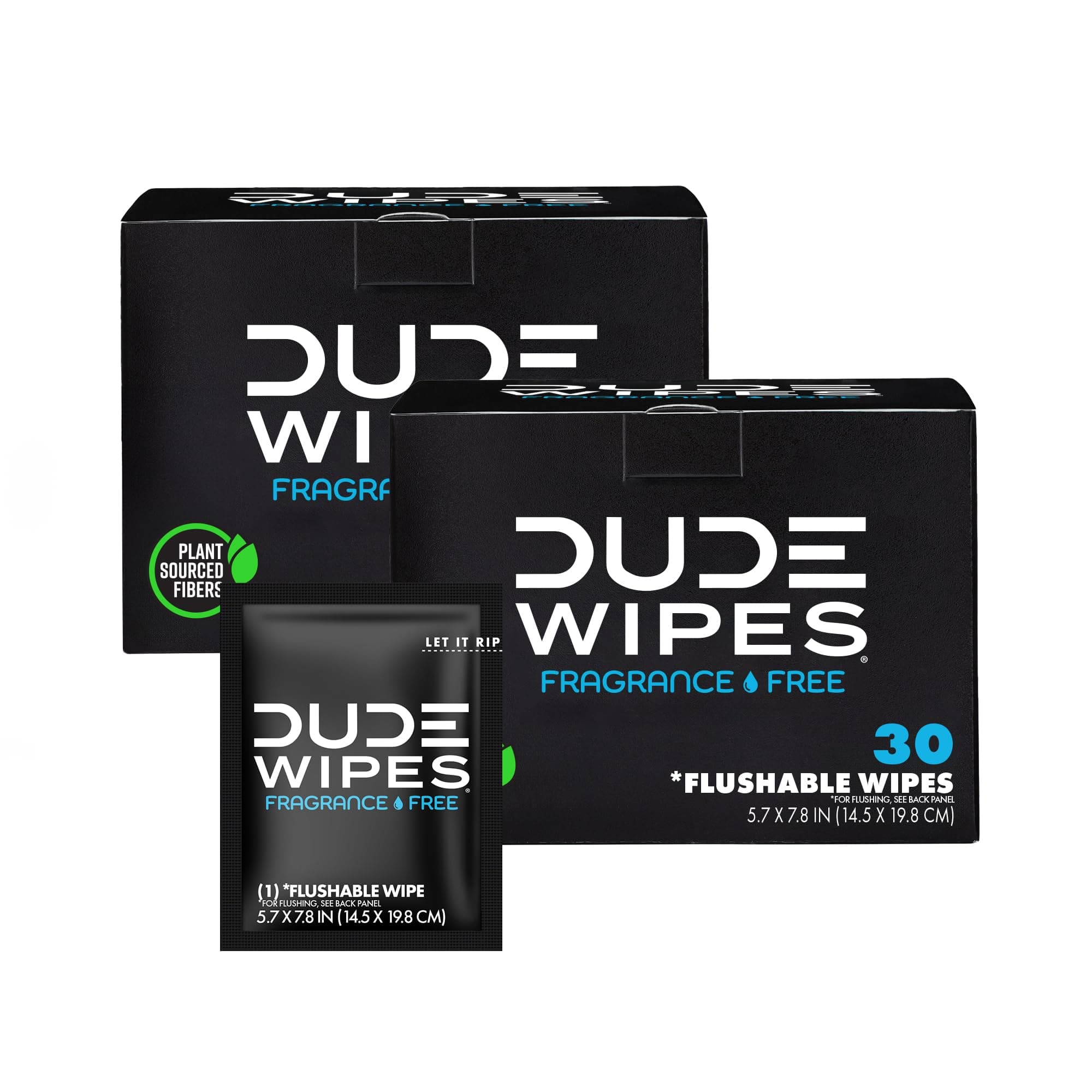 DUDE Wipes On-The-Go Unscented Travel Wipes - 2 Pack, 60 Count (Individually Wrapped) - Extra-Large Adult Flushable Wipes for Sensitive Skin - Infused with Vitamin E & Aloe - Septic and Sewer Safe