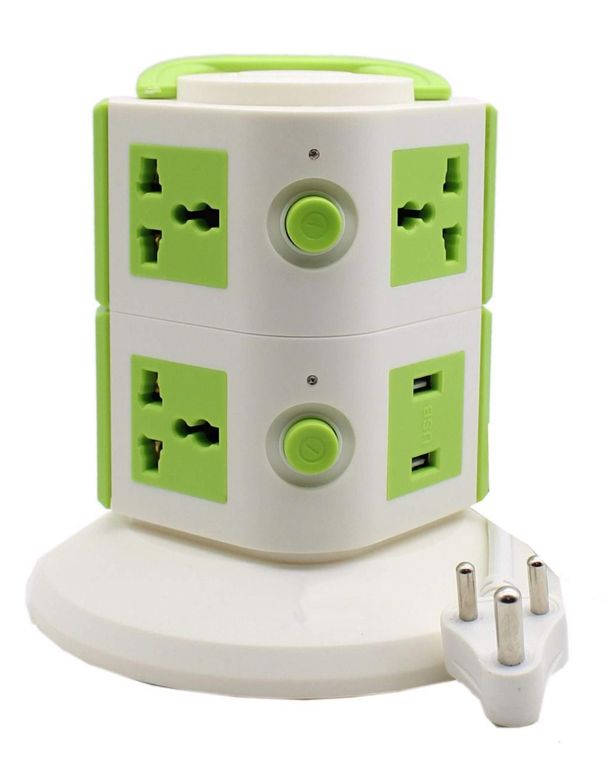 Smarty Overload Protector White 2 Layer Tower Power Extension Smart Power Sockets (7 Sockets with 2 USB Ports)