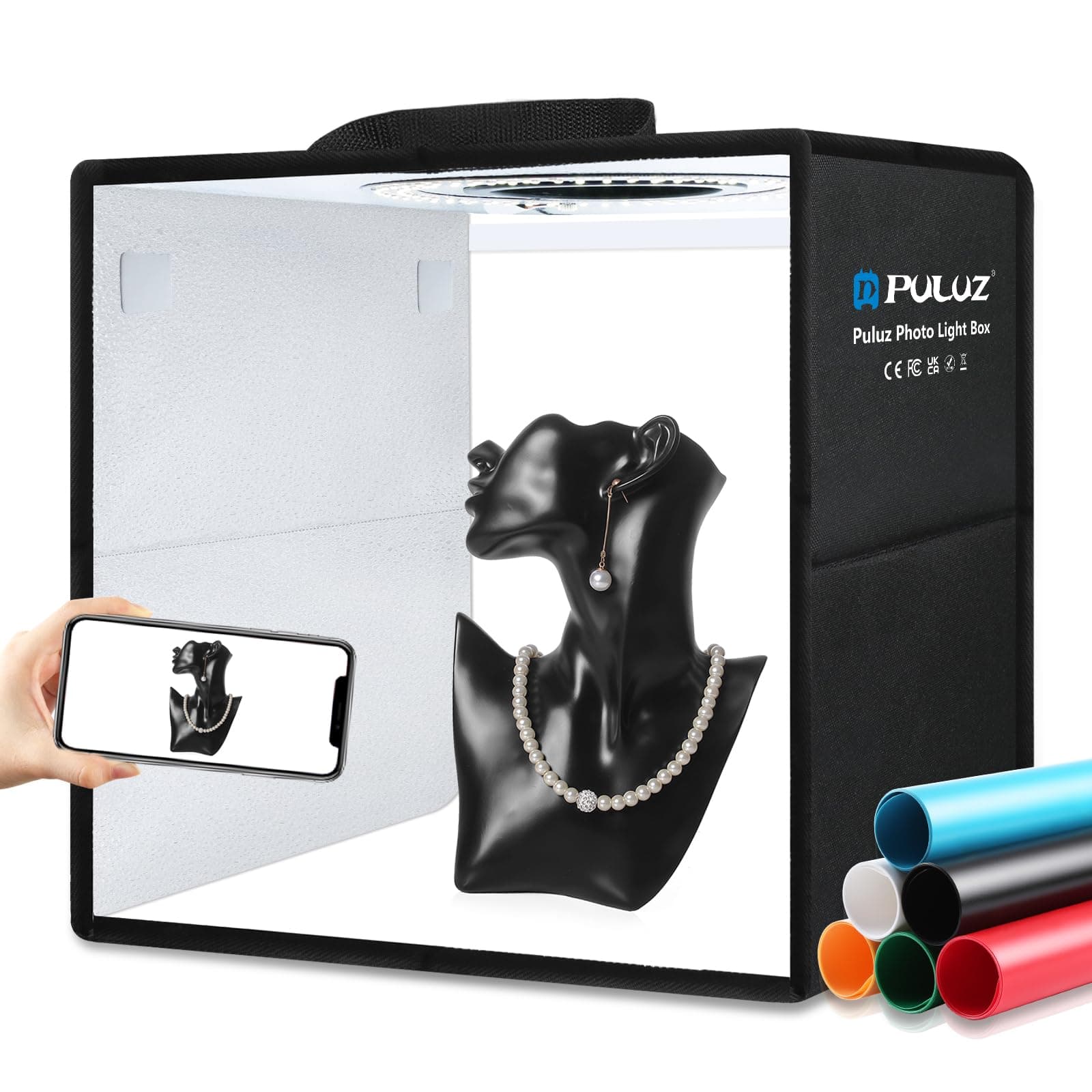 Light Box Photography, 12 x 12 Inch Professional Dimmable Shooting Tent Kit with CRI > 95 White Lighting 112 LEDs Lights + 6 Photo Backgrounds