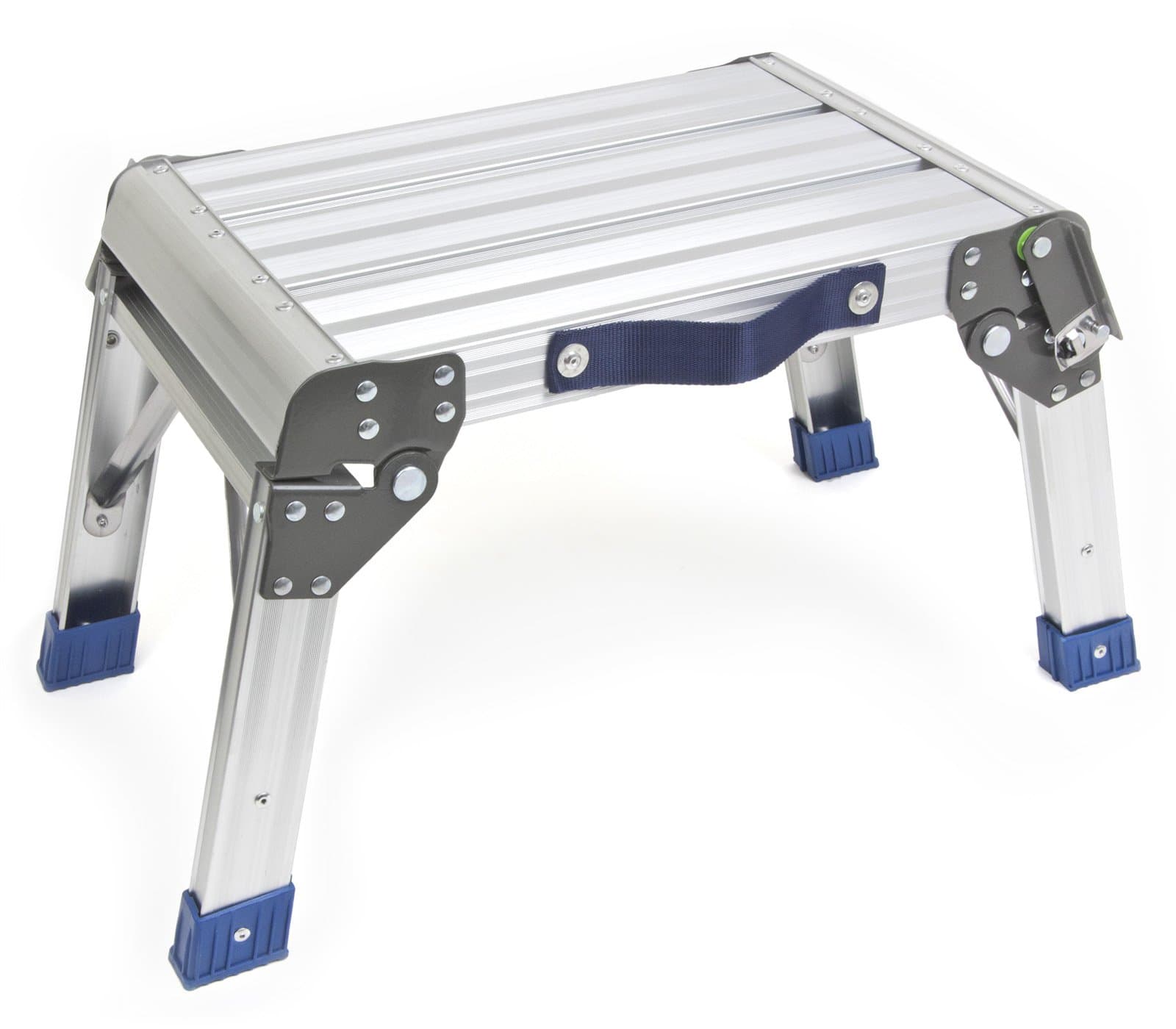 Powertye Step Stool & Work Platform, Anodized Aluminum with Folding Legs, 350 lb. Capacity