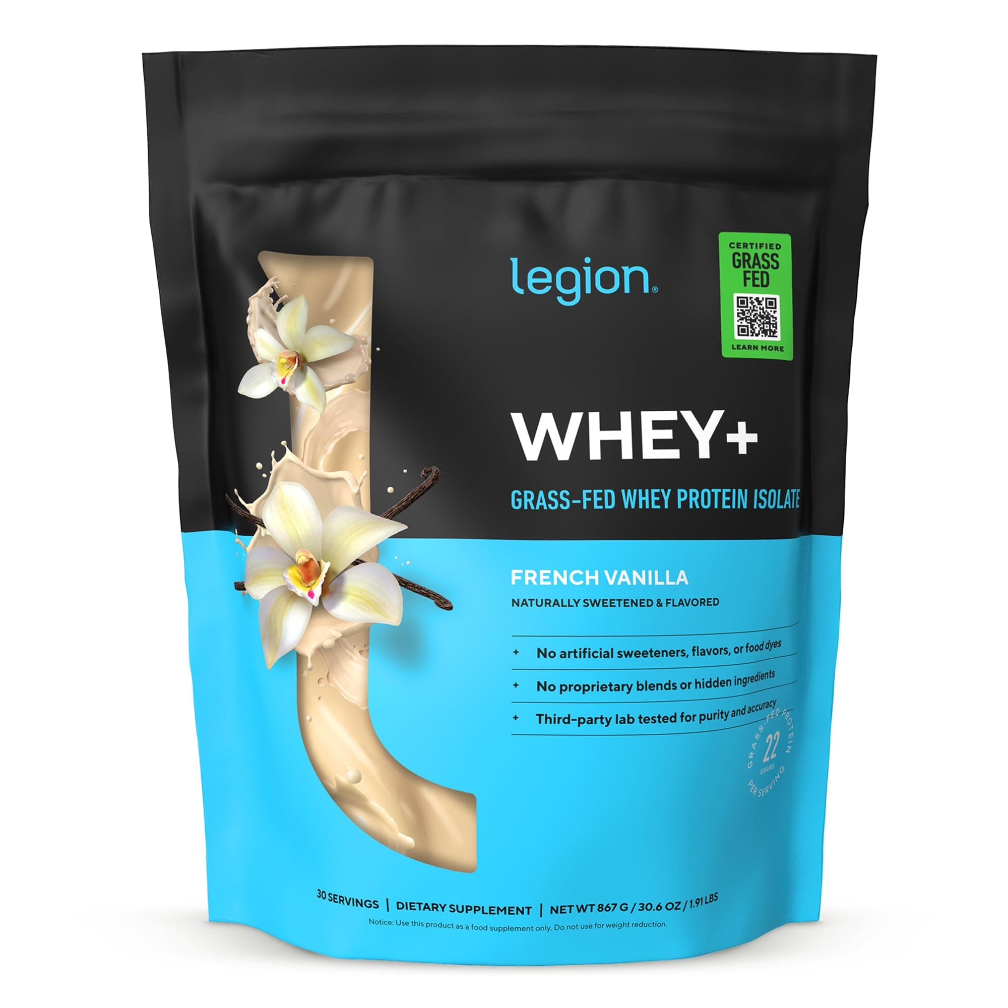 Whey+ Whey Isolate Protein Powder from Grass Fed Cows - Low Carb, Low Calorie, Non-GMO, Lactose Free, Gluten Free, Sugar Free, All Natural Protein Isolate, 30 Servings (Vanilla)