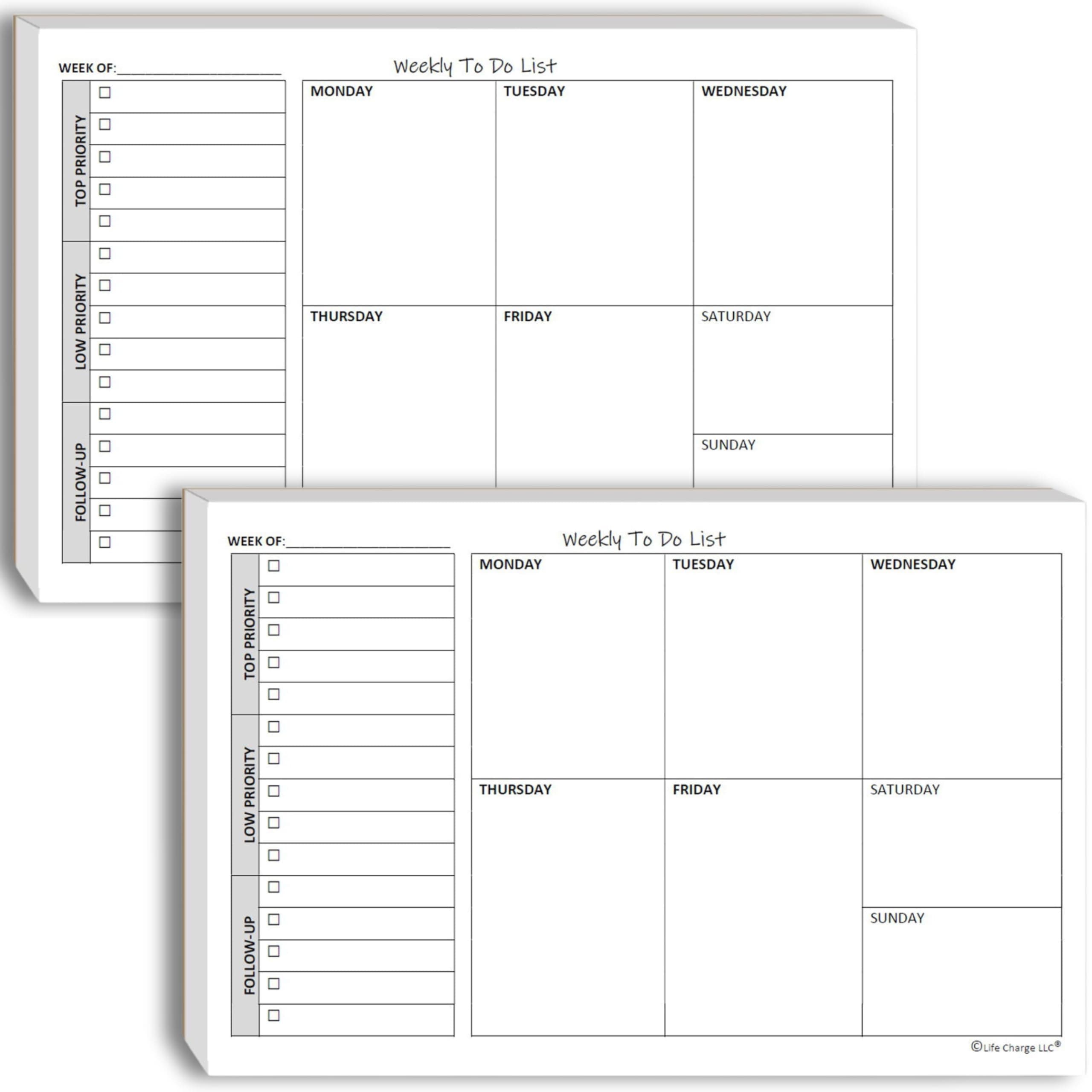 Weekly TO DO List Notepads (2 Pack, 50 Pages Each) Task Pad Planner w/Daily Checklist, Priority ToDo & Note Sections. Desk Notebook Pad to Organize Office. 8.5 X 5.5, A5 Sheets. Made in the USA.
