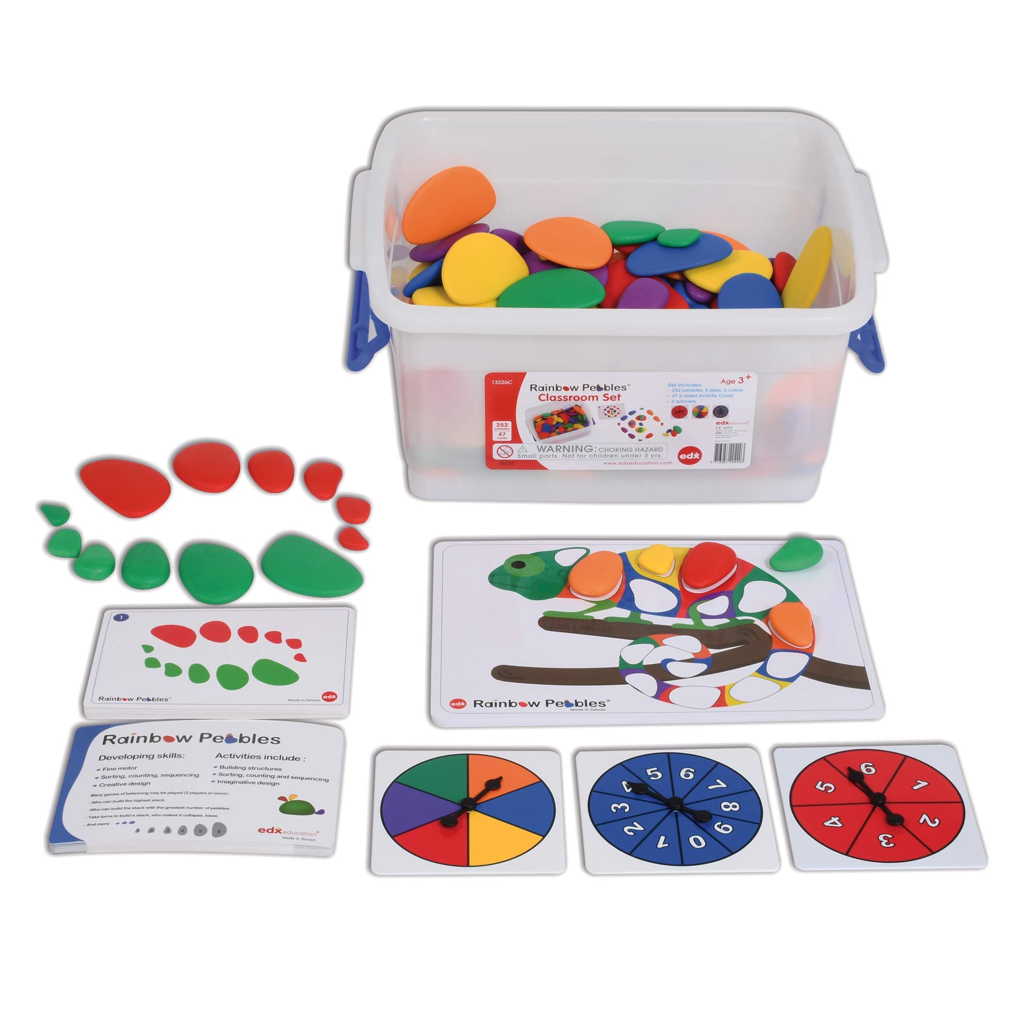 Rainbow Pebbles Classroom Set - Sorting and Stacking Stones - Mega Set Includes 252 Pebbles + Activity Cards + Spinners