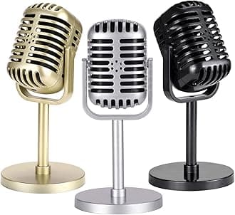 3 Pack Vintage Microphone Prop, Plastic Fake Microphone, Retro Microphones for Costume & Role Play, Antique Mic Stage Table Decor Party Favors