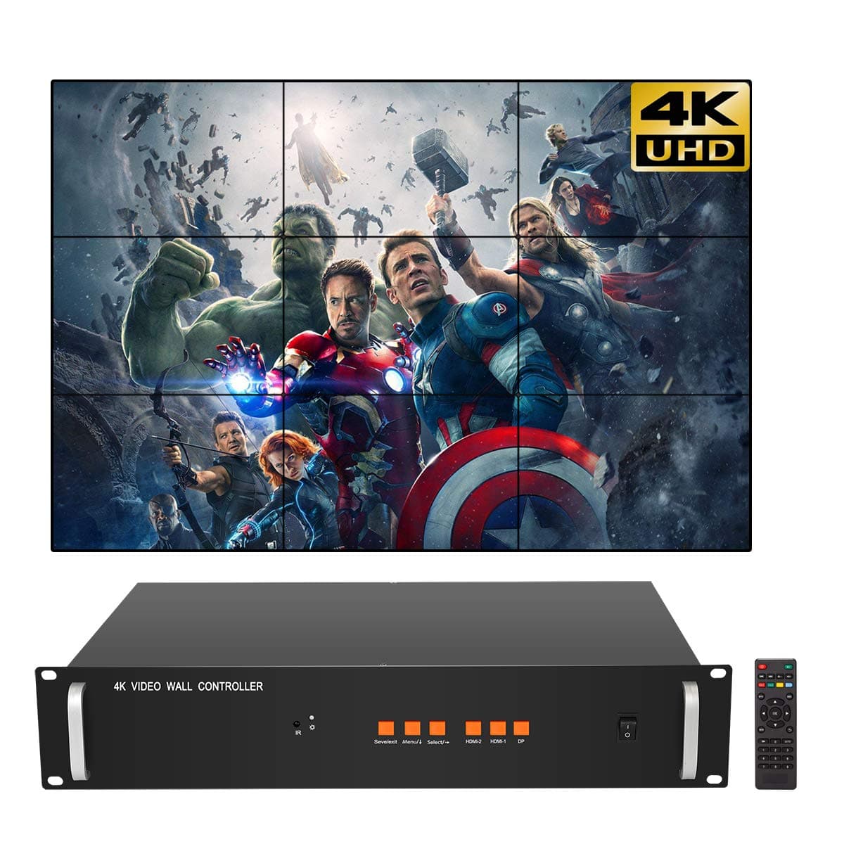 3X3 4K Video Wall Controller for 9 LCD TV Wall Splicer Support HDMI DP 3840x2160@60HZ Input Definition UHD Image Processor 1x2,1x3,2x3,3x3