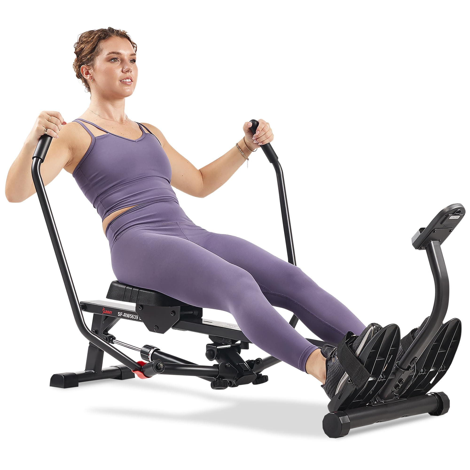 Full-Motion Rowing Machine w/Adjustable Resistance, Low-Impact Full-Body Workout Rower w/Long Slide Rail, Space-Saving Design, Free SunnyFit App Connection