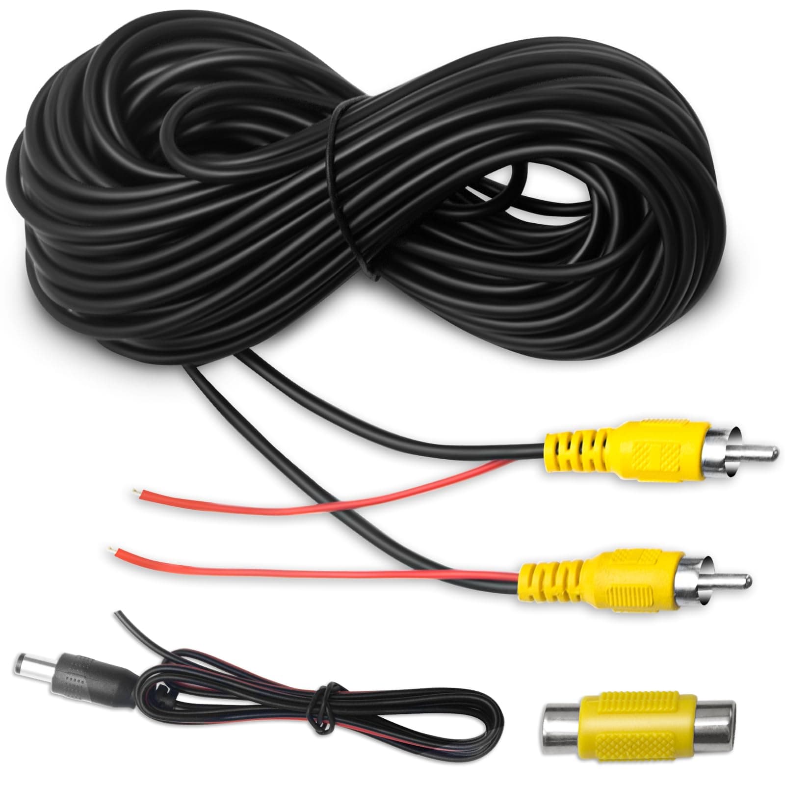 Premium Backup Camera RCA Cables, Car Reverse Camera Cable with Detection Wire (33FT/10 M), AV Extension with RCA Video Female to Female Coupler and Power Cord