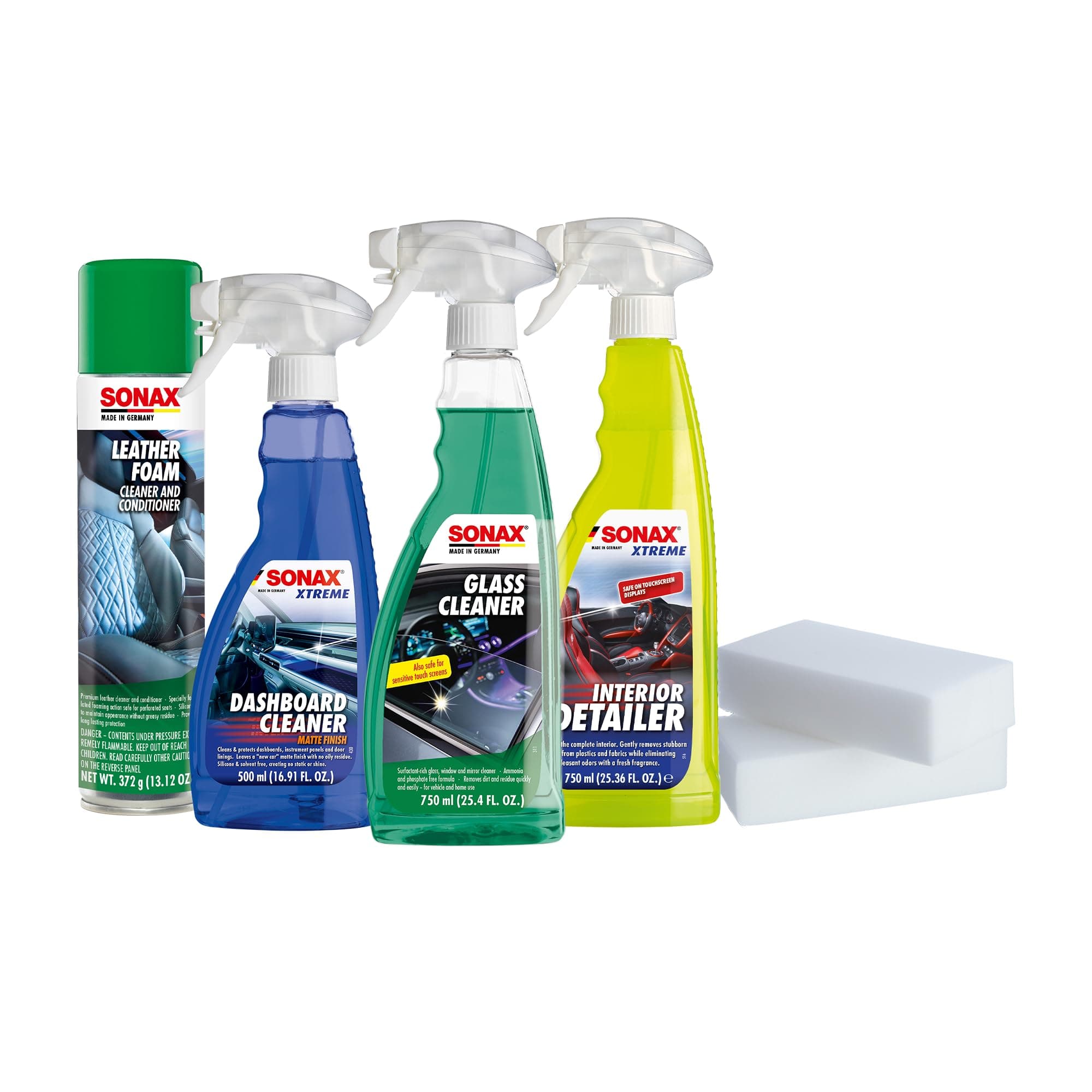 Premium Auto Interior Kit | 5-Piece Complete Interior Cleaning Set | Dashboard Cleaner, Leather Foam, Upholstery & Carpet Cleaner, Glass Cleaner & Dirt Eraser | Professional Car Detailing Kit