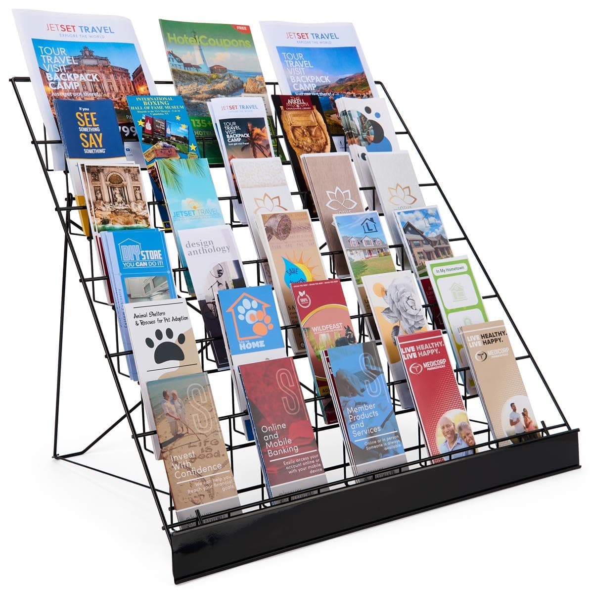 Wire Display Rack for Countertop Use, 6 Open Tiers Accommodate Literature of ...