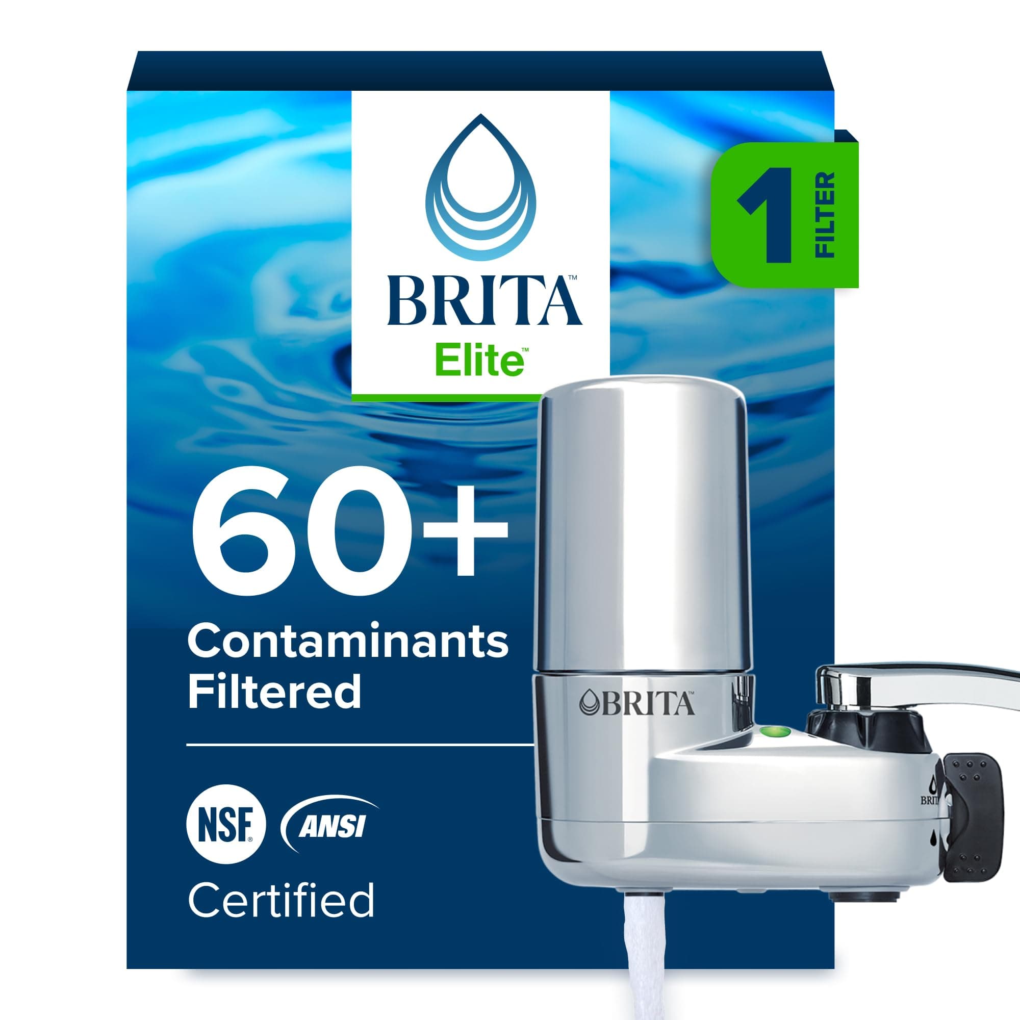 Brita Faucet Mount Water Filter System, Chrome, No-Wait Filtration, Easy Install, Multi-Use Tap Water Filter for Kitchens, Bathrooms & Small Spaces