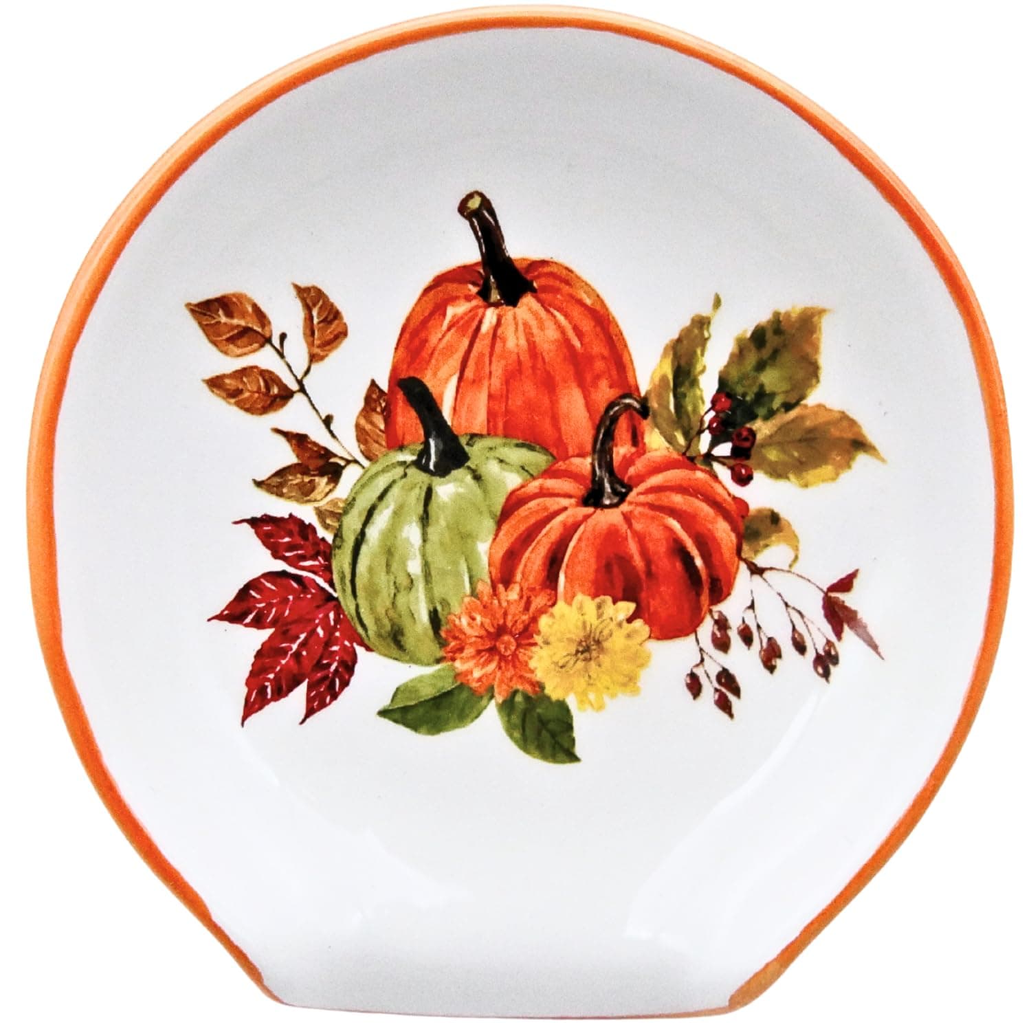 Autumn Spoon Rest - Fall Kitchen Decor, Ceramic Orange Pumpkin Spoon Rest for Stove Top, Farmhouse Thanksgiving Decorations Indoor Home Counter Gift Boxes