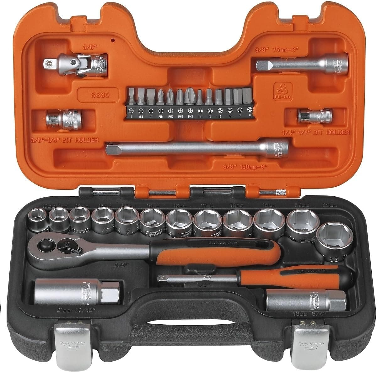 S330 Socket Set 34 Piece 1/4 and 3/8 Square Drive