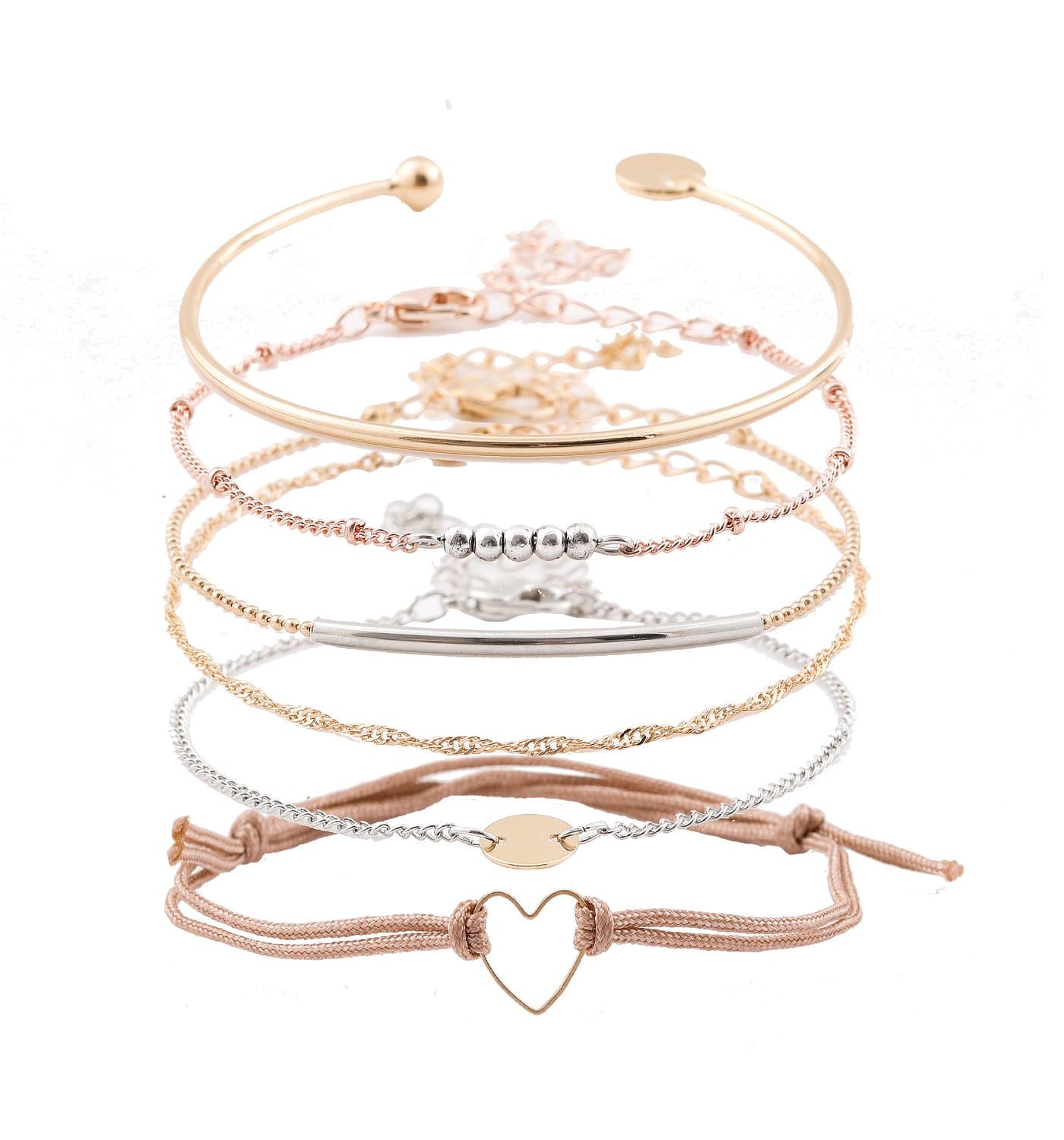 Layered Bracelet Set Assorted Beaded Bracelet Multiple Stackable Wrap Bangle Jewelry Adjustable