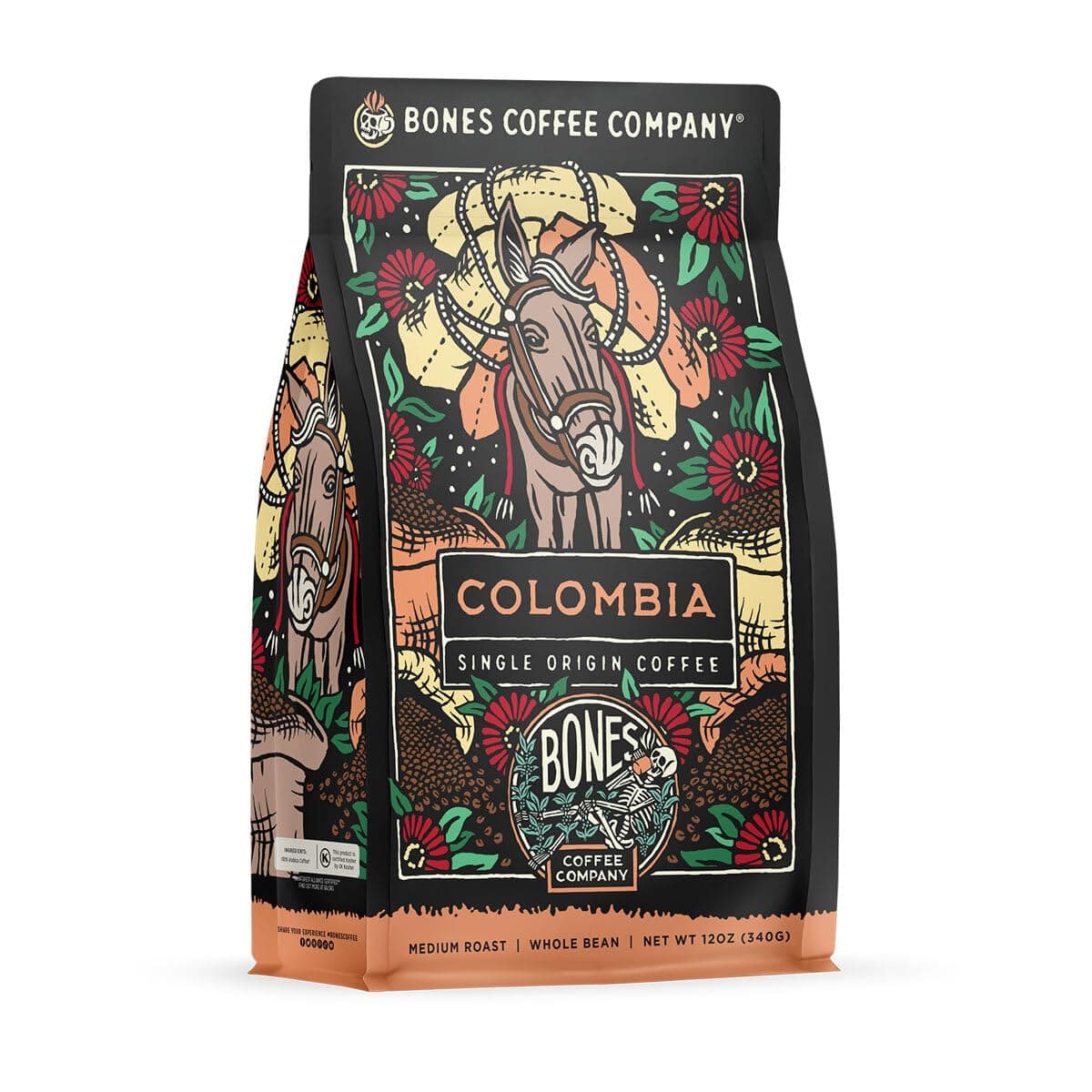 Colombia Single-Origin Coffee, Almonds, Dried Fruit, Vanilla Notes, Flavored Whole Bean Coffee, Medium Roast Low Acid Arabica Beans, 12 oz Whole Bean