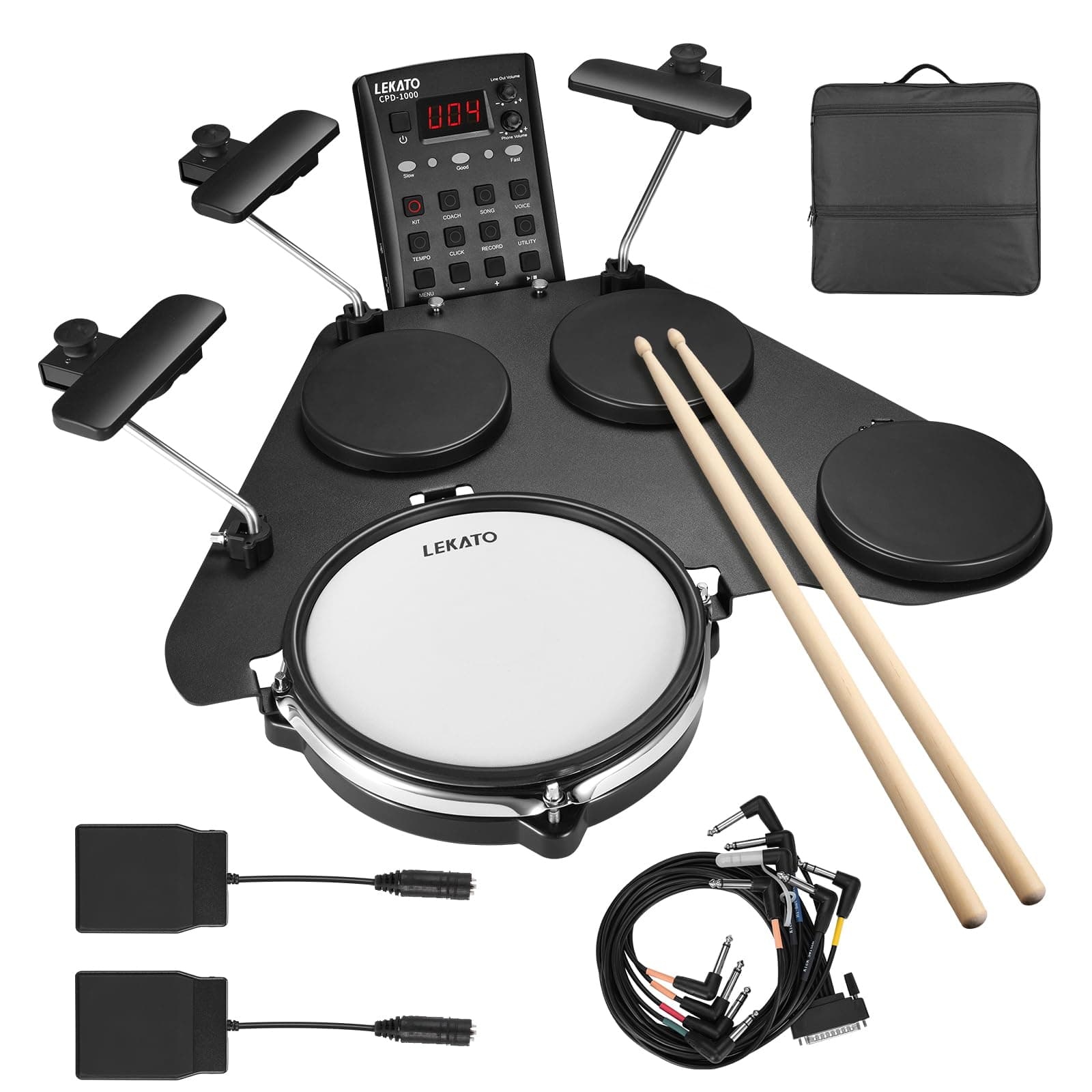 Electronic Drum Set, Portable Electric Drum Set for Beginner with Quiet Mesh Snare Drum Pads, 220+ Sounds, USB MIDI, 2 Switch Pedal, Electric Drum Kit with Sticks, Travel Bag
