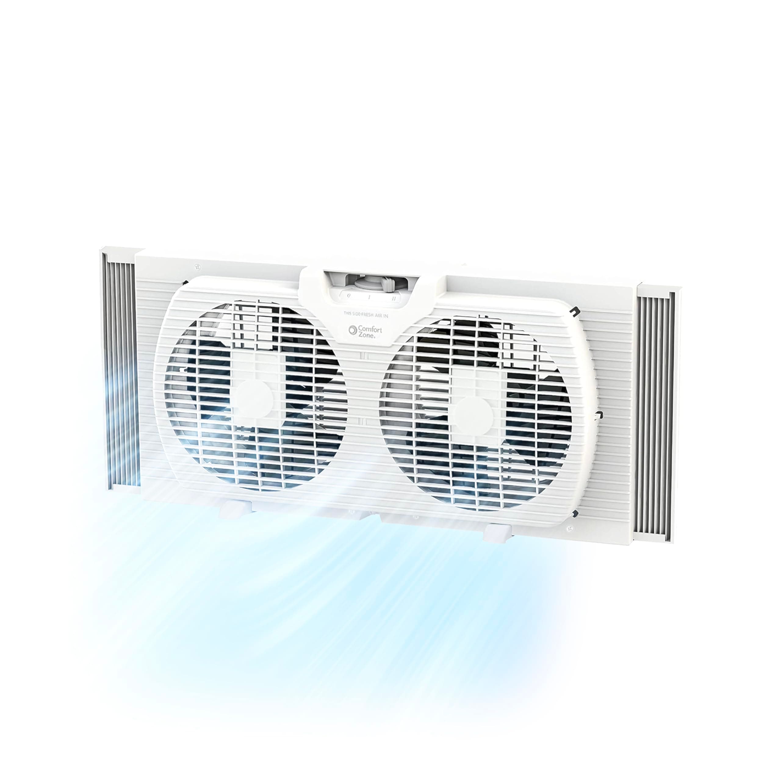 Twin Window Fan with Reversible Airflow Control, 9 inch, Auto-Locking Expanders, 2 Speed Fan, Dual Fan, Exhaust, Airflow 9.84 ft/sec, Ideal for Home, Kitchen, Bedroom & Office, CZ319WT