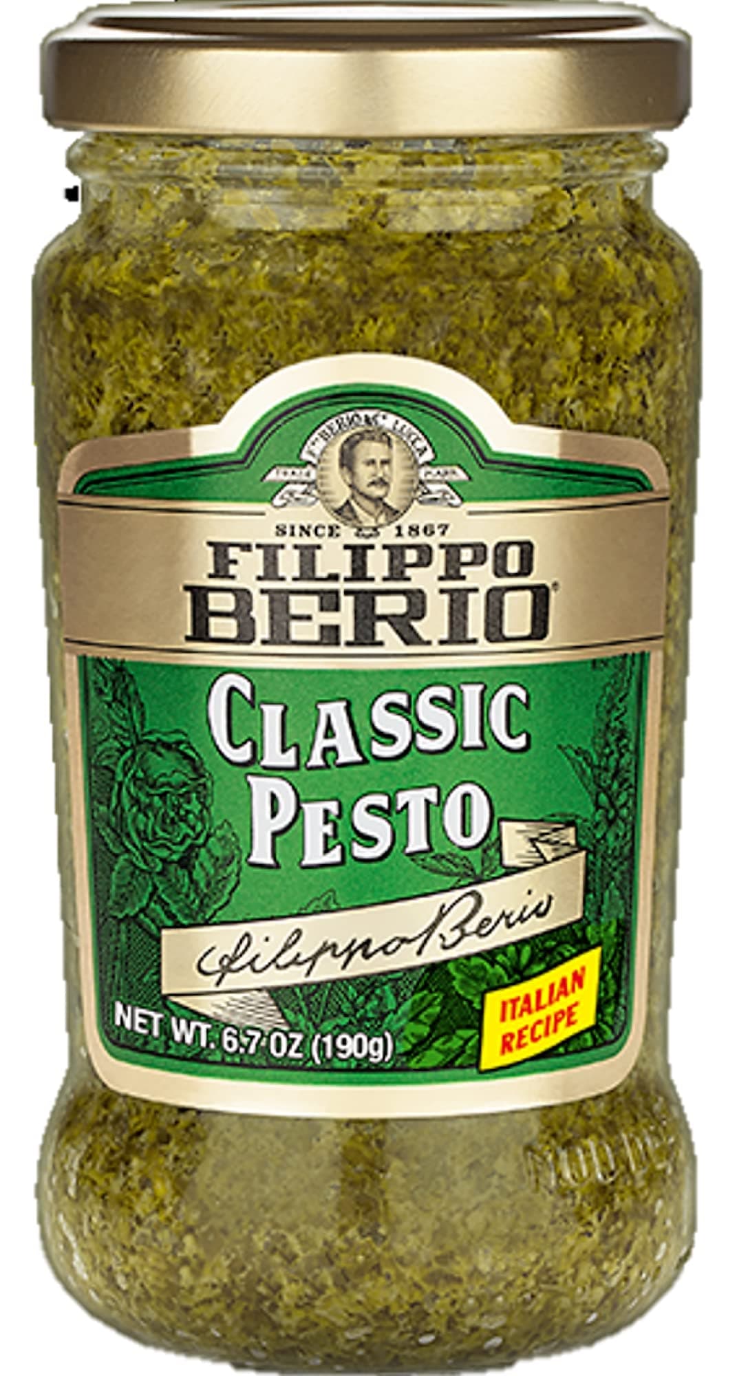 Filippo Berio Pesto, Classic Basil, 6.7 Ounce Glass Jar, Gluten Free, Non-GMO