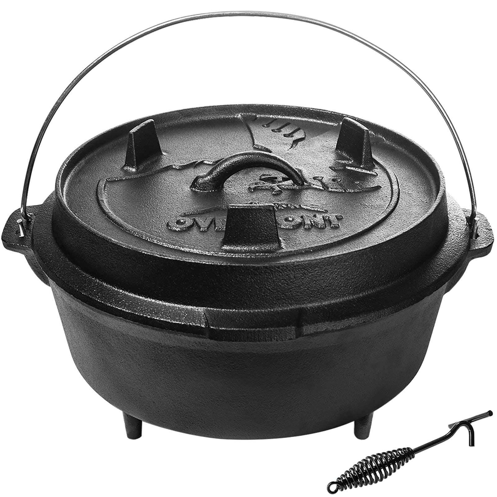 Overmont 9 Quart All-Round Dutch Ovenã€ÂDual Function : Lid Griddle】ã€Âwith Lid Lifter】ã€ÂPre Seasoned】 Cast Iron Dutch Oven for Camping Cooking BBQ Baking