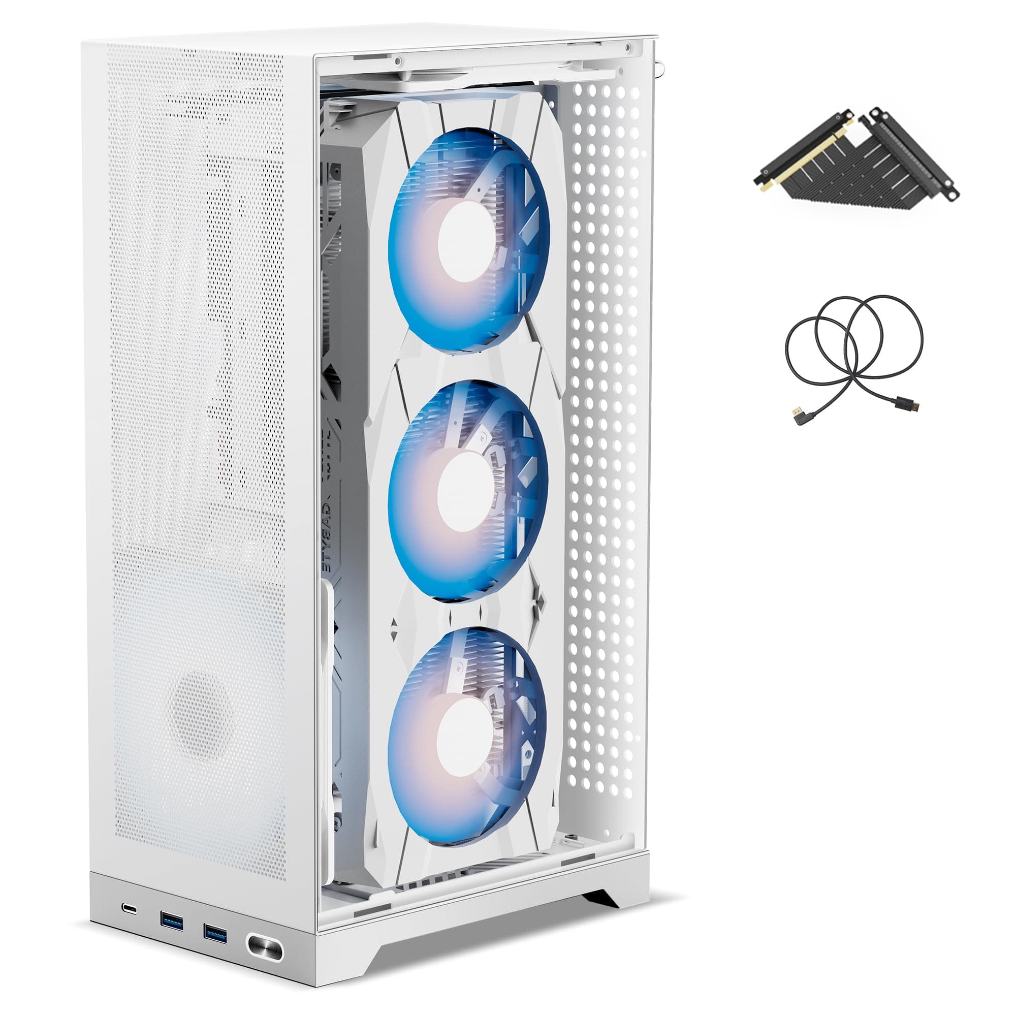 L300 Mesh Mini ITX Handled PC Case, 8.5L Simple Compact Desktop Chassis with Dual Reverse PCIe 4.0 Riser Cable & DP 1.4 Cable, SFX/SFX-L PSU, H120mm Cooler, White