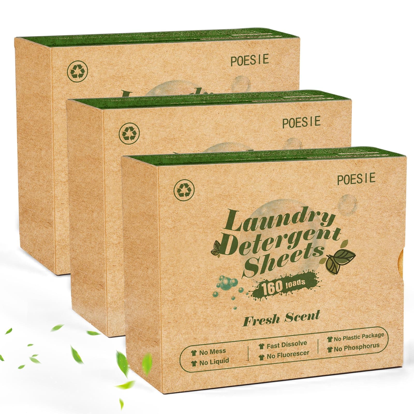 Poesie Laundry Detergent Sheets 3 Pack 480 Sheets 240 Loads Eco-friendly Laundry Detergent for Travel Home Save Space Portable Laundry Strips Hypoallergenic Concentrated Soap Sheets Washing HE Fresh